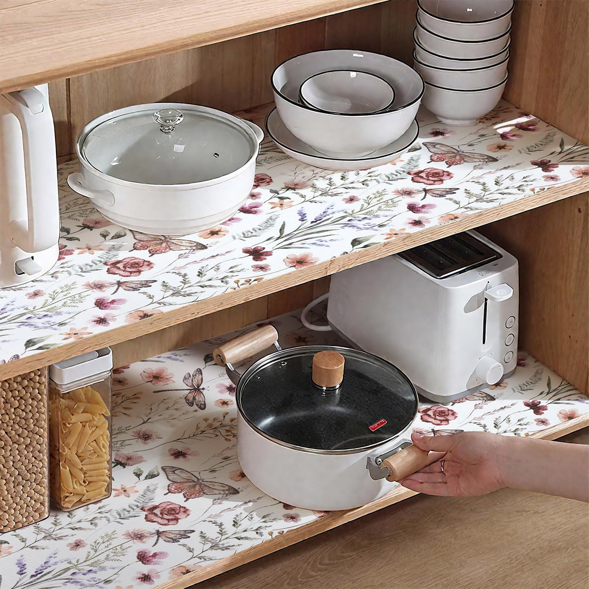 Shelf and Drawer Liner for Kitchen Cabinets, Non-Adhesive and Strong Non-Slip Floral Shelf Cabinet