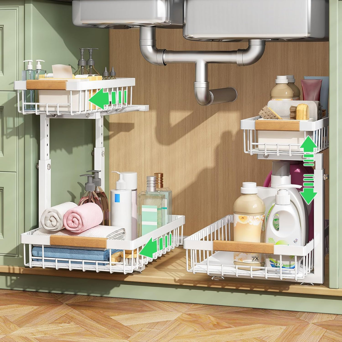 Pull out Cabinet Organizer, 1 Pack Under Sink Organizer, Slide out Metal Kitchen Cabinet Organizers