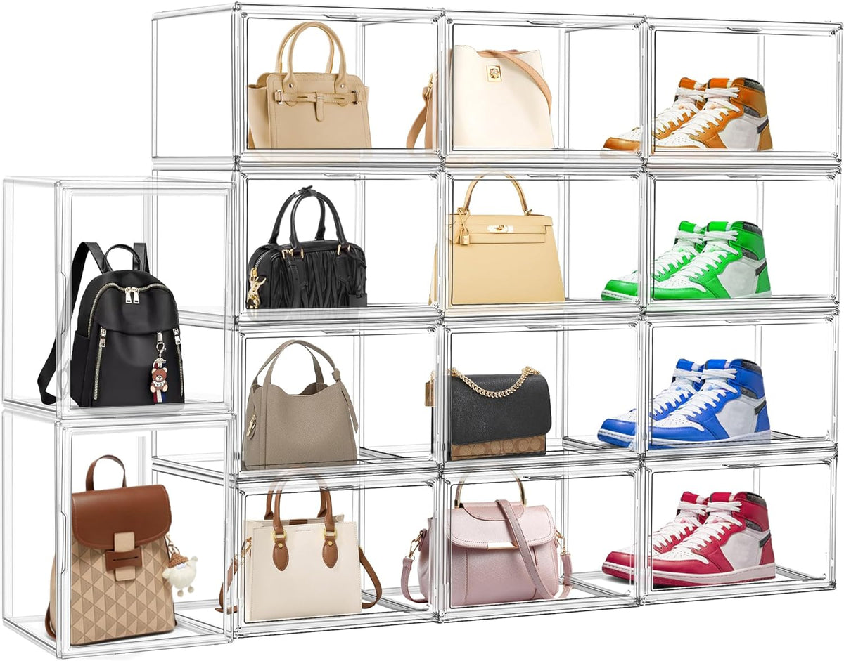 10 Pcs Clear Purse Storage Boxes, Plastic Shoe Boxes Stackable Acrylic Display Case Shoe Organizer
