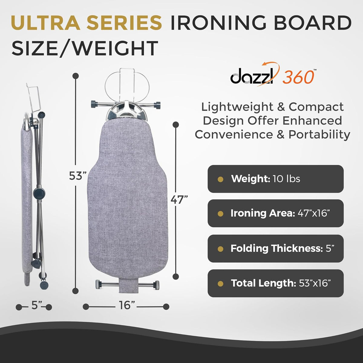 Dazzl 360° Dual-Sided Iron Board - Torso-Shaped Ironing Board Full Size with 8-Level Adjustable