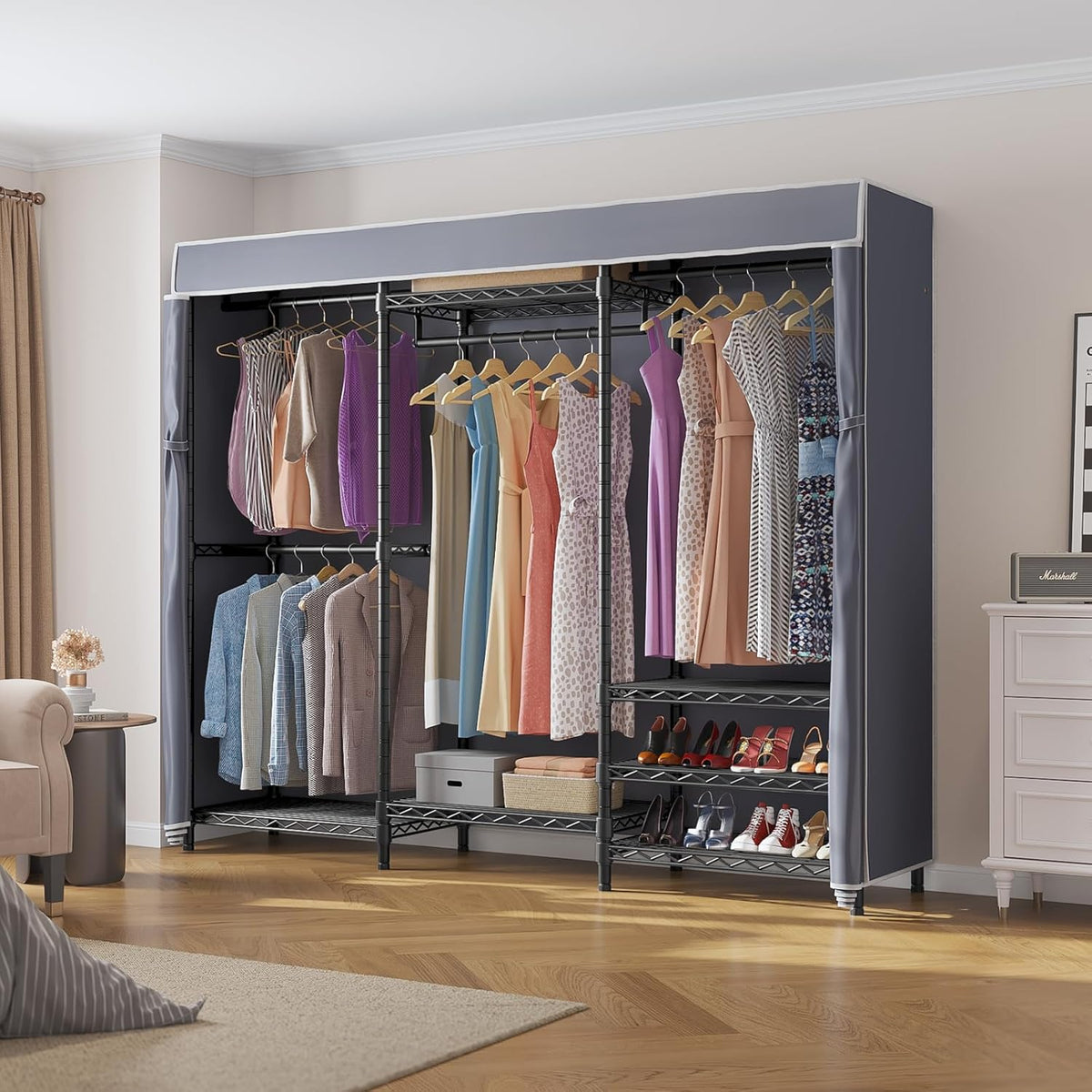 VIPEK V5C Portable Clothes Closet Wardrobe Bedroom Armoires Heavy Duty Covered Clothes Rack, Black