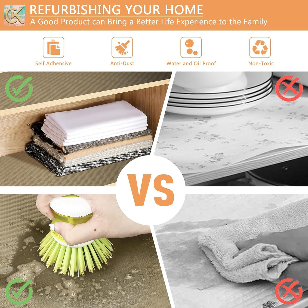 Self-Adhesive Shelf Liner Kitchen Liner, Waterproof Backed Paper Easy Peel and Stick Contact Liner