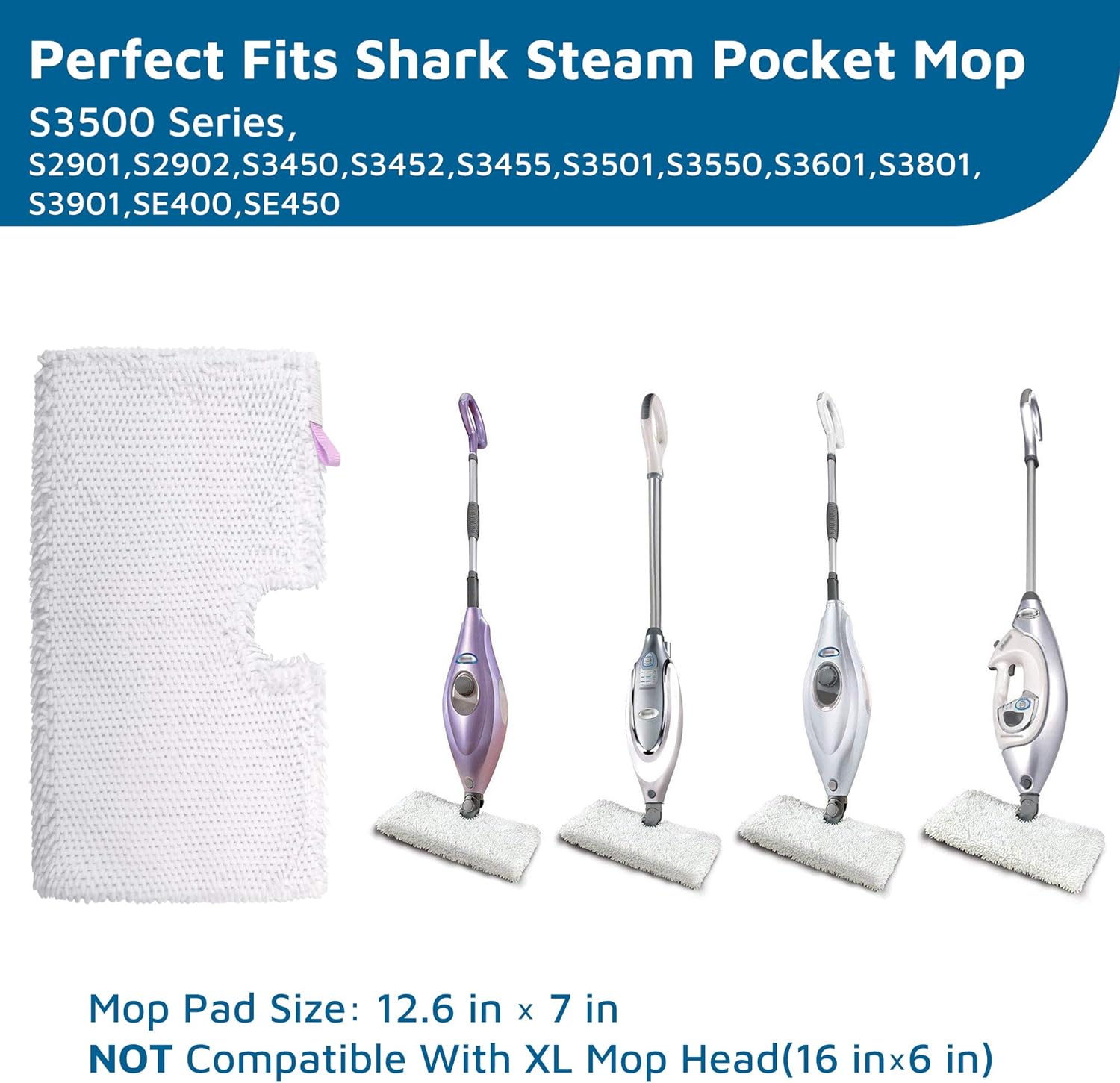 F Flammi 8 Count Steam Pocket Mop Replacement Pads for Shark S3500 Series S3501 S3601 S3550 S3901