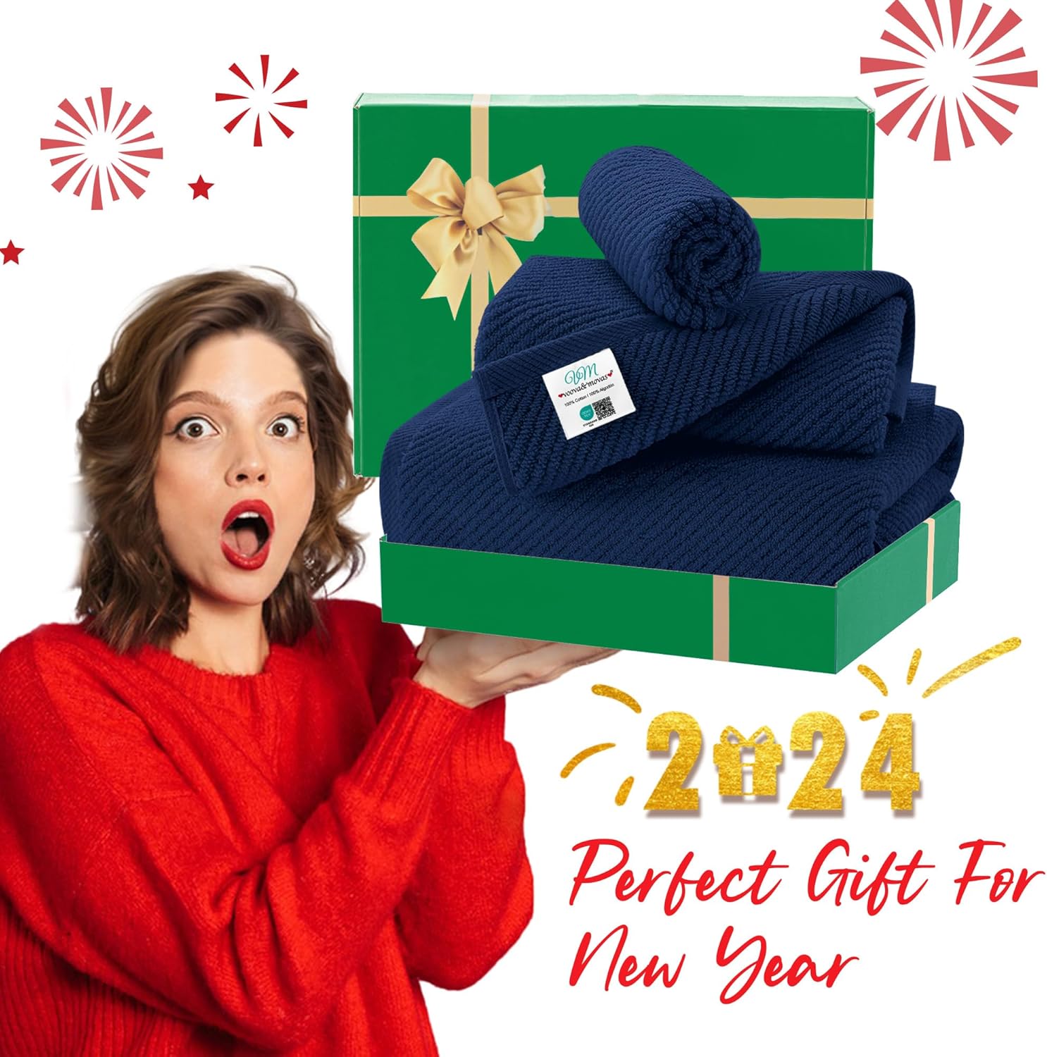Blue Towels Set for Bathroom, Luxury 3 Piece Gift set, 100% Cotton | Quick Dry | Soft | Thick, 1