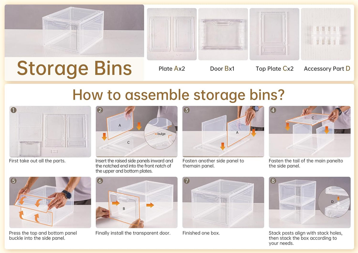 6 Pack Closet Organizers and Storage,Clear Stackable Plastic Storage Bins with Lids Magnetic
