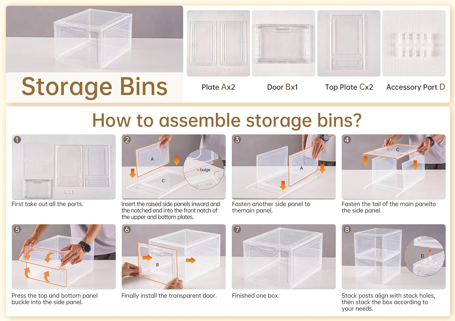 6 Pack Closet Organizers and Storage,Clear Stackable Plastic Storage Bins with Lids Magnetic