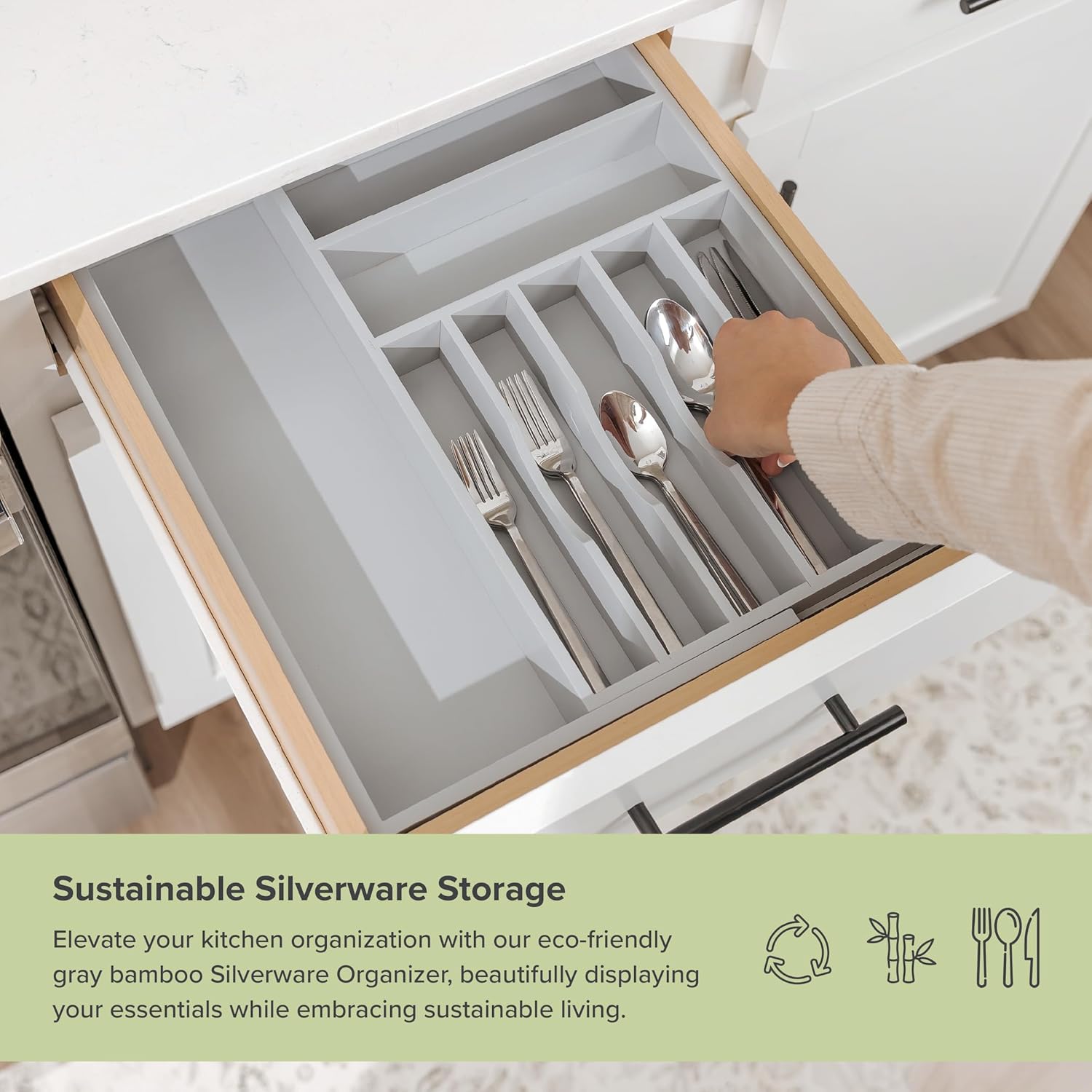 KitchenEdge Premium Silverware, Flatware and Utensil Organizer for Kitchen Drawers, Food-Safe