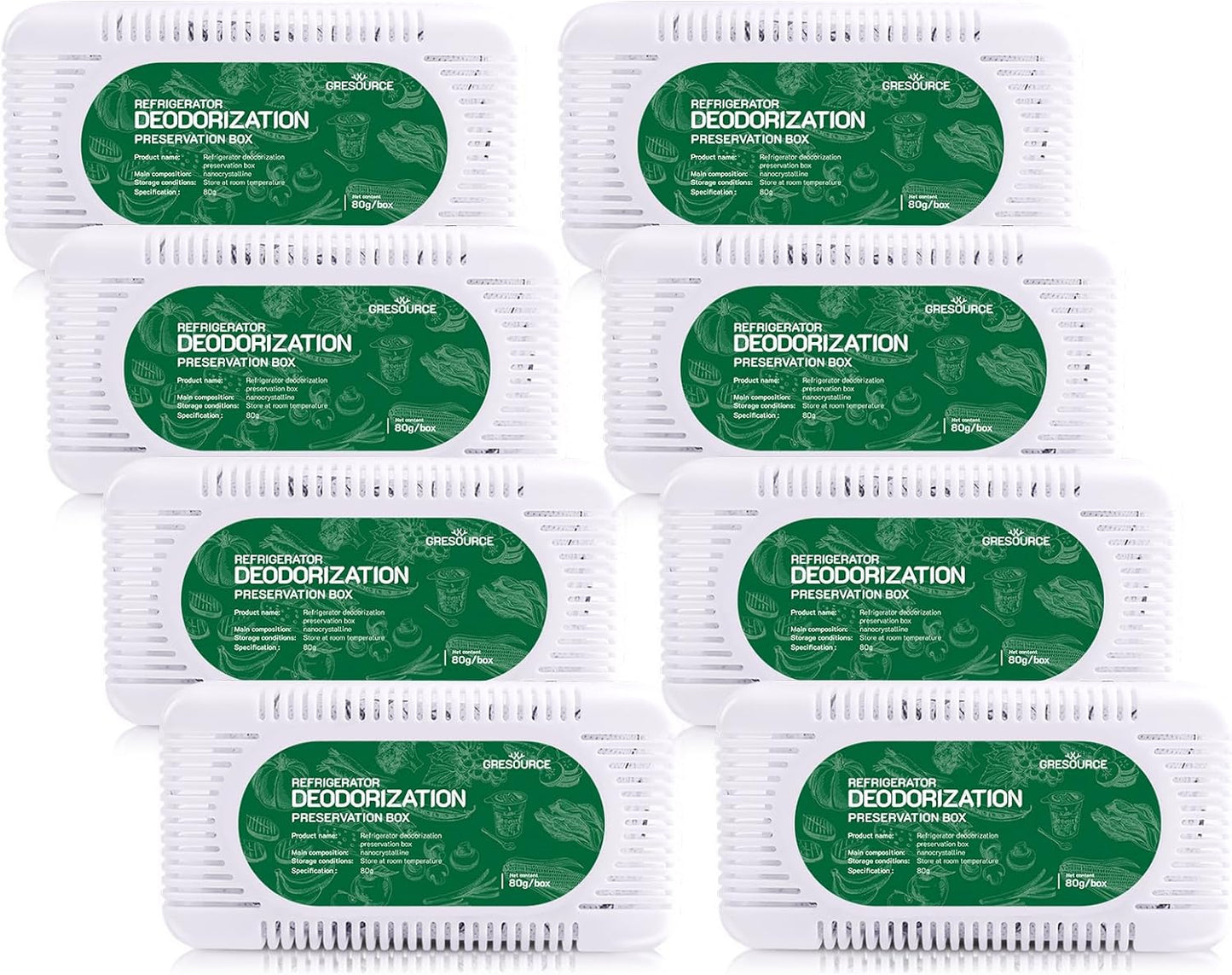 8 Pack Fridge Deodorizer, Refrigerator and Freezer Deodorizer Odor Eliminator Reusable, Unscented