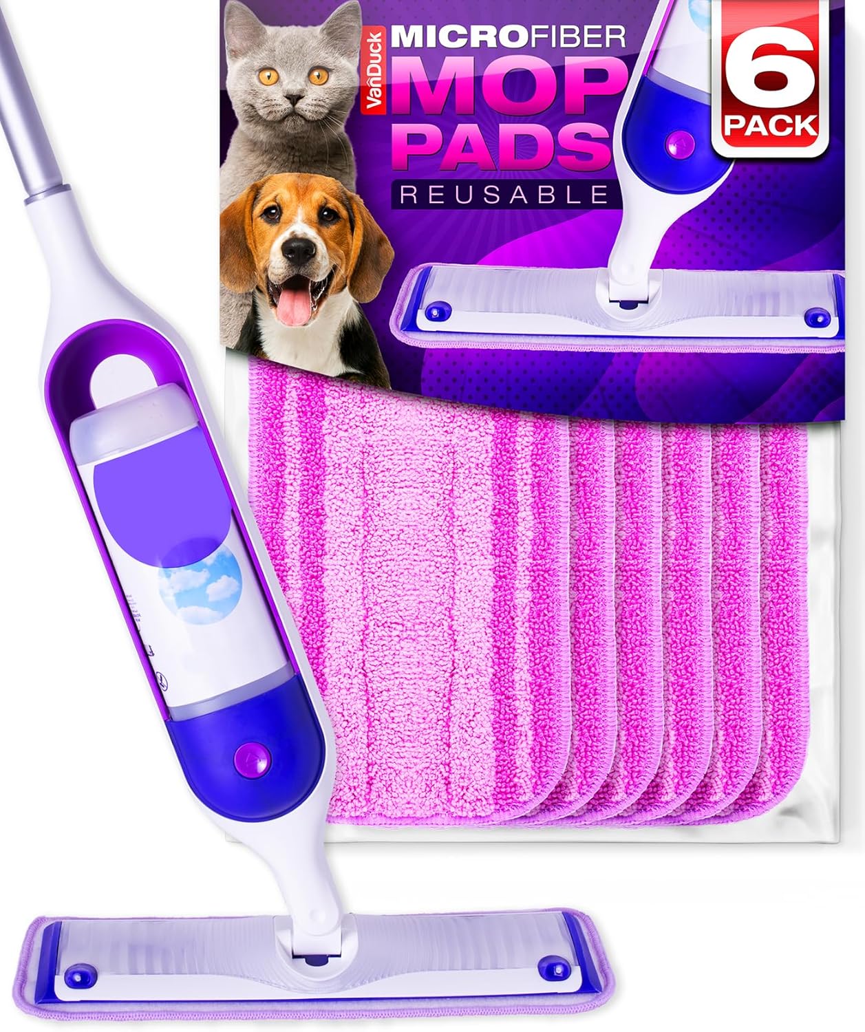 VanDuck Reusable Mop Pads Compatible with Swiffer PowerMop (6 Pack) - Multi-Surface Mopping Pad