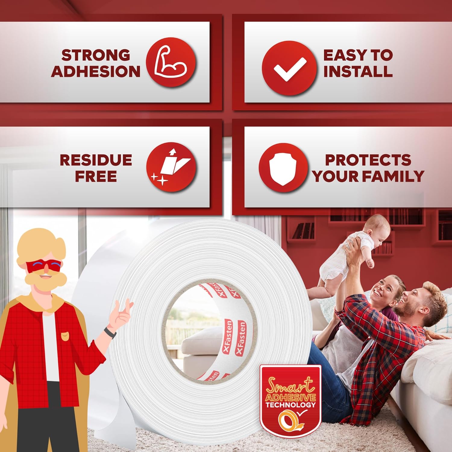 XFasten Double Sided Carpet Tape for Area Rugs, 2 Inch x 30 Yards – Heavy Duty Anti Slip Rug Grip