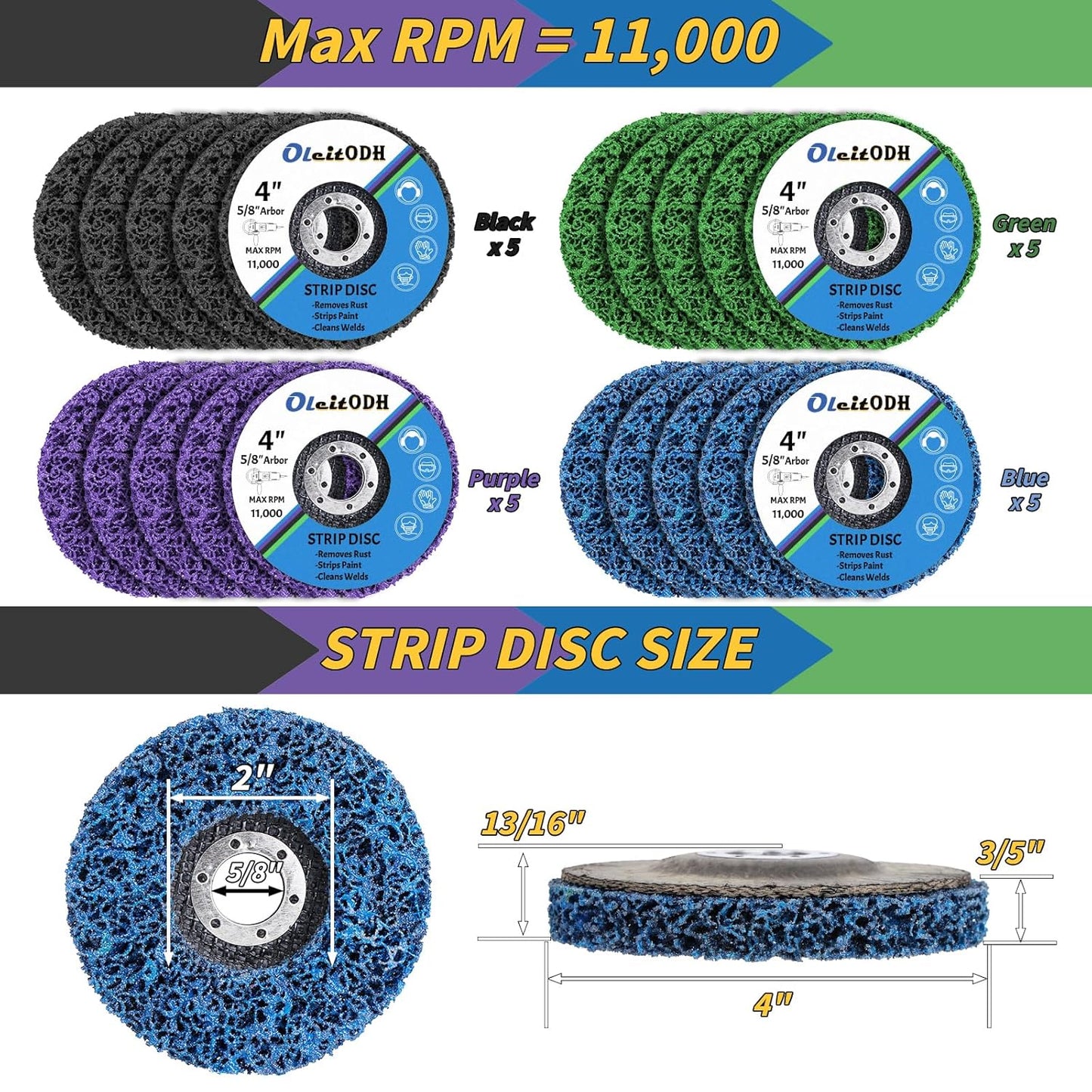 20 Pcs 4" x 5/8" Strip Discs Bulk, Paint Stripping and Rust Removal Wheels for Angle Grinders