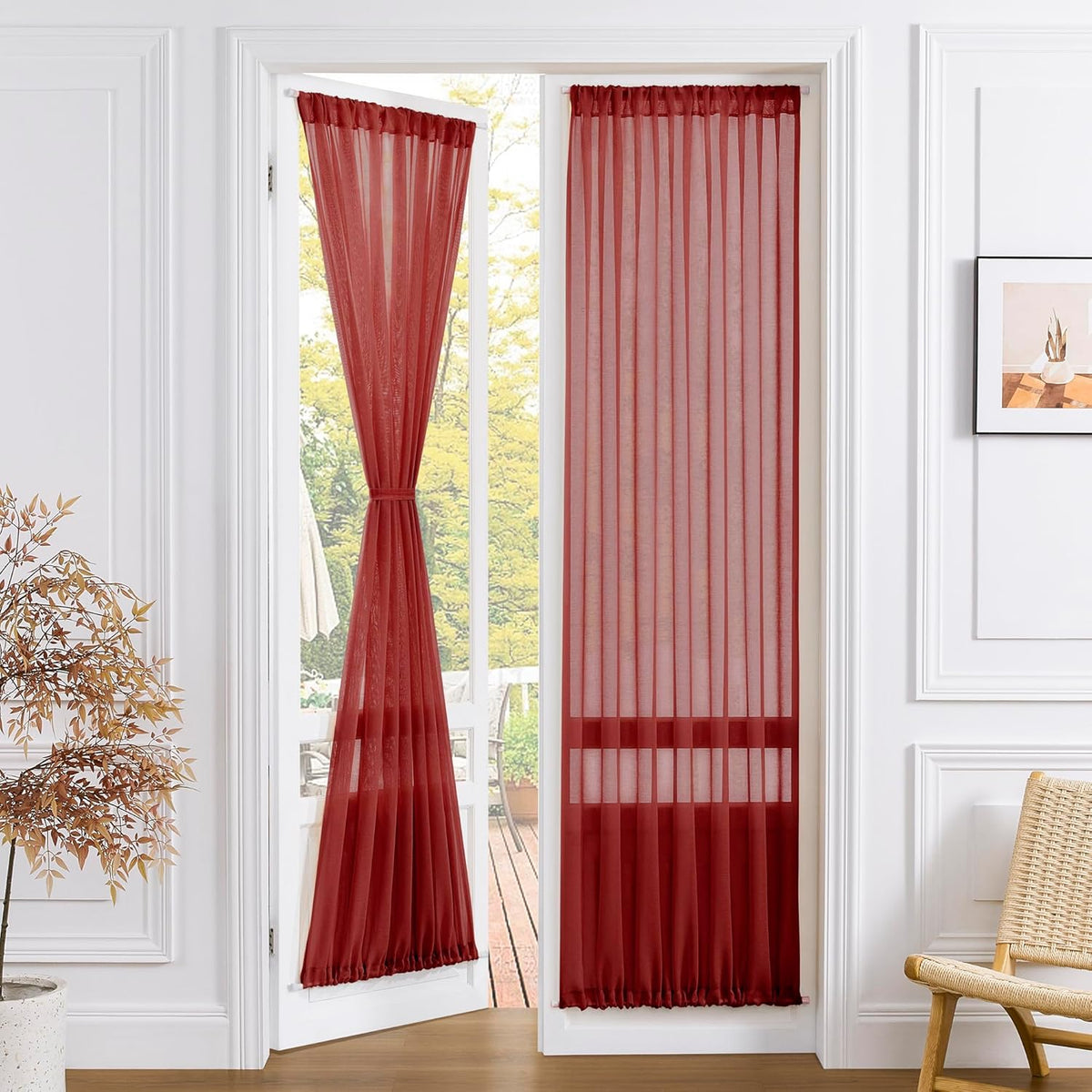 Tollpiz Sheer Door Curtains Closet Linen Textured Curtains Sheer Doorway Light Filtering Voile Rod