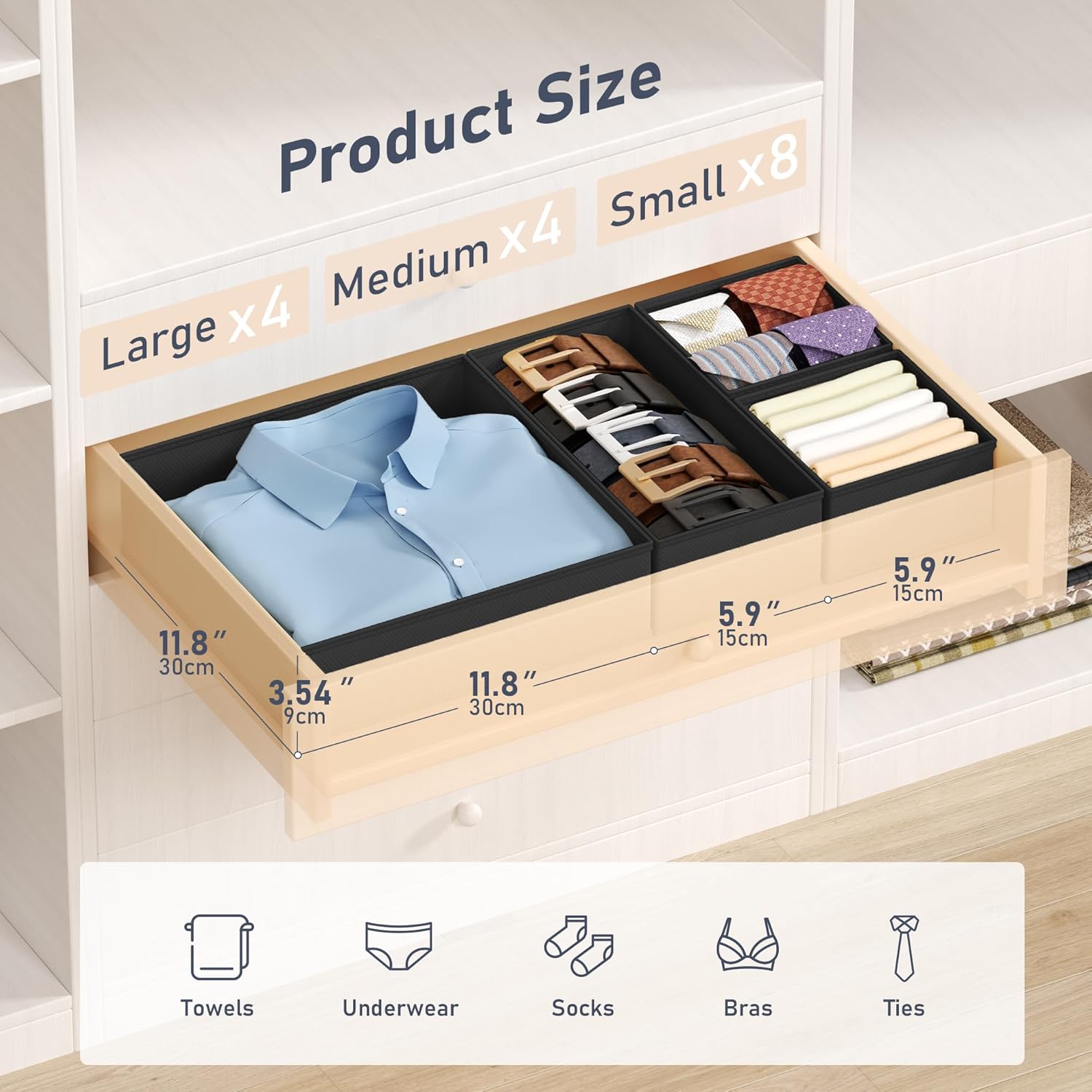 DIMJ Drawer Organizer Clothes - 16 Pack Baby Dresser Organizer for Nursery, Foldable Drawer