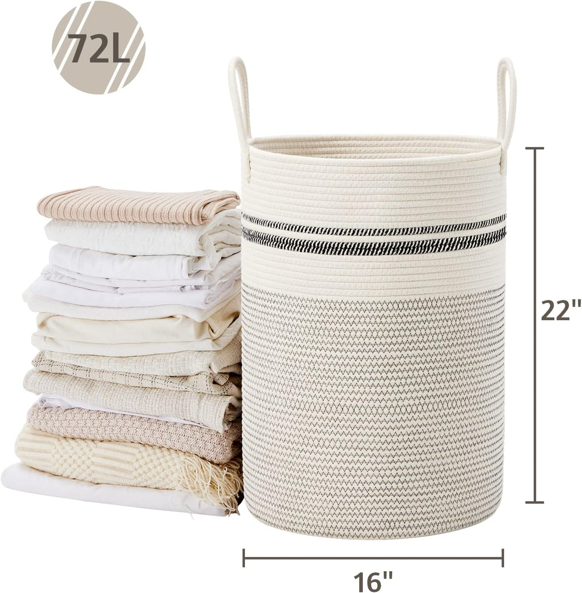 VIPOSCO Large Laundry Hamper, Tall Woven Rope Storage Basket for Blanket, Toys, Dirty Clothes in