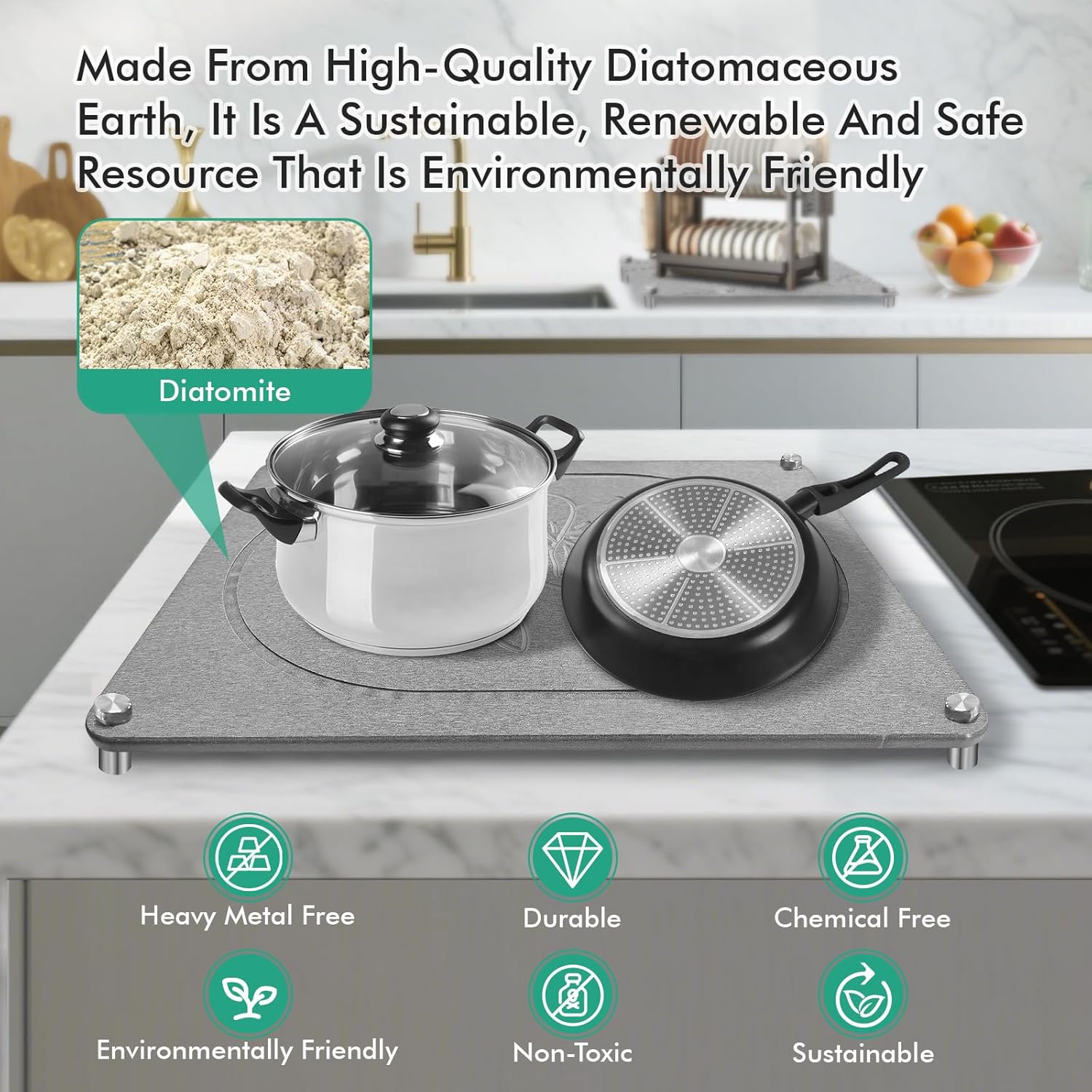 Stone Drying Mat For Kitchen Counter Superb Absorbent Diatomaceous Earth Mats with Non-Slip Feet