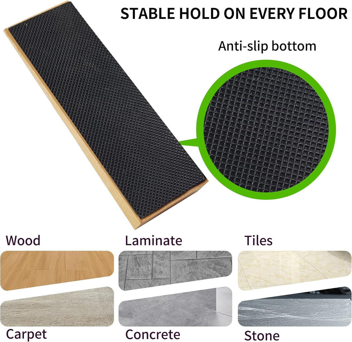 2 Pack Wooden Door Stop - Non-Slip Door Stoppers for Floor - Door Wedges for All Door Types and