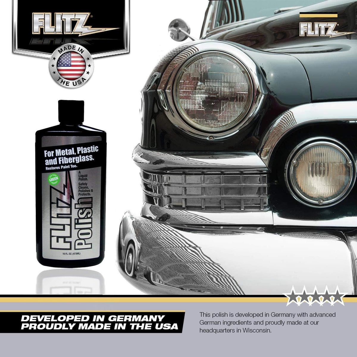 Flitz Multi Purpose Metal Polish Liquid - 16oz Bottle of USA-Made Tarnish Remover - For Aluminum