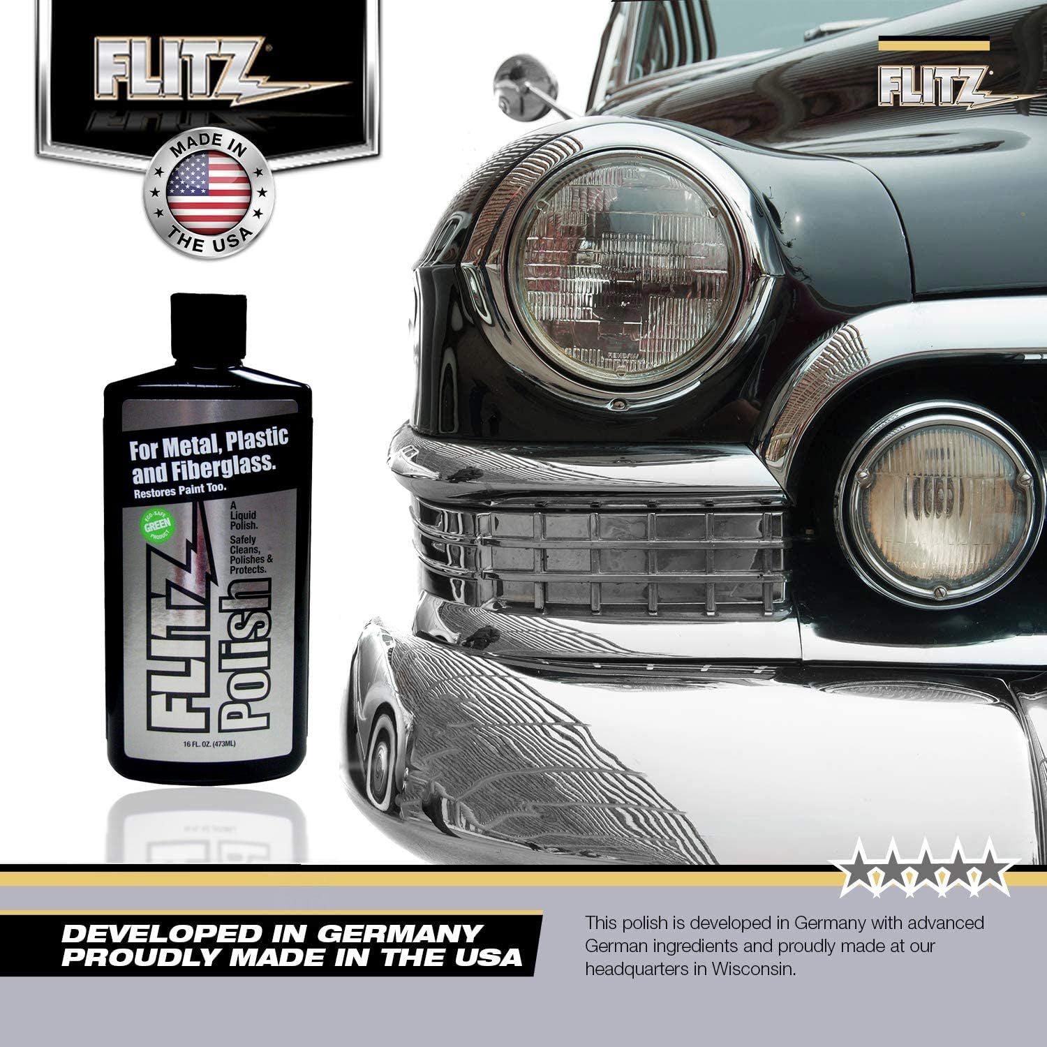 Flitz Multi Purpose Metal Polish Liquid - 16oz Bottle of USA-Made Tarnish Remover - For Aluminum