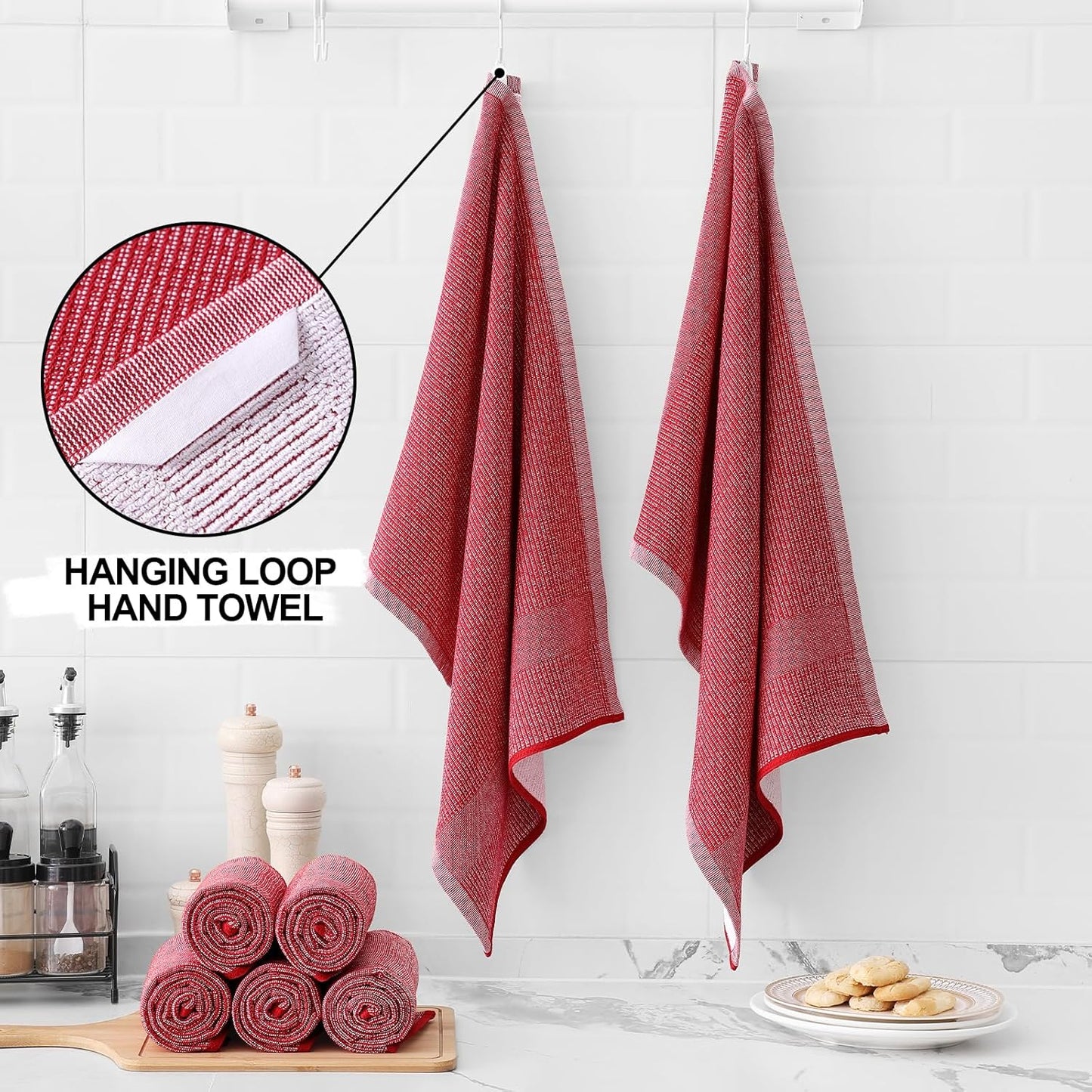 Homaxy Premium Kitchen Towels(18”x 28”, 6 Pack), Large Cotton Kitchen Hand Towels, Flat and Terry
