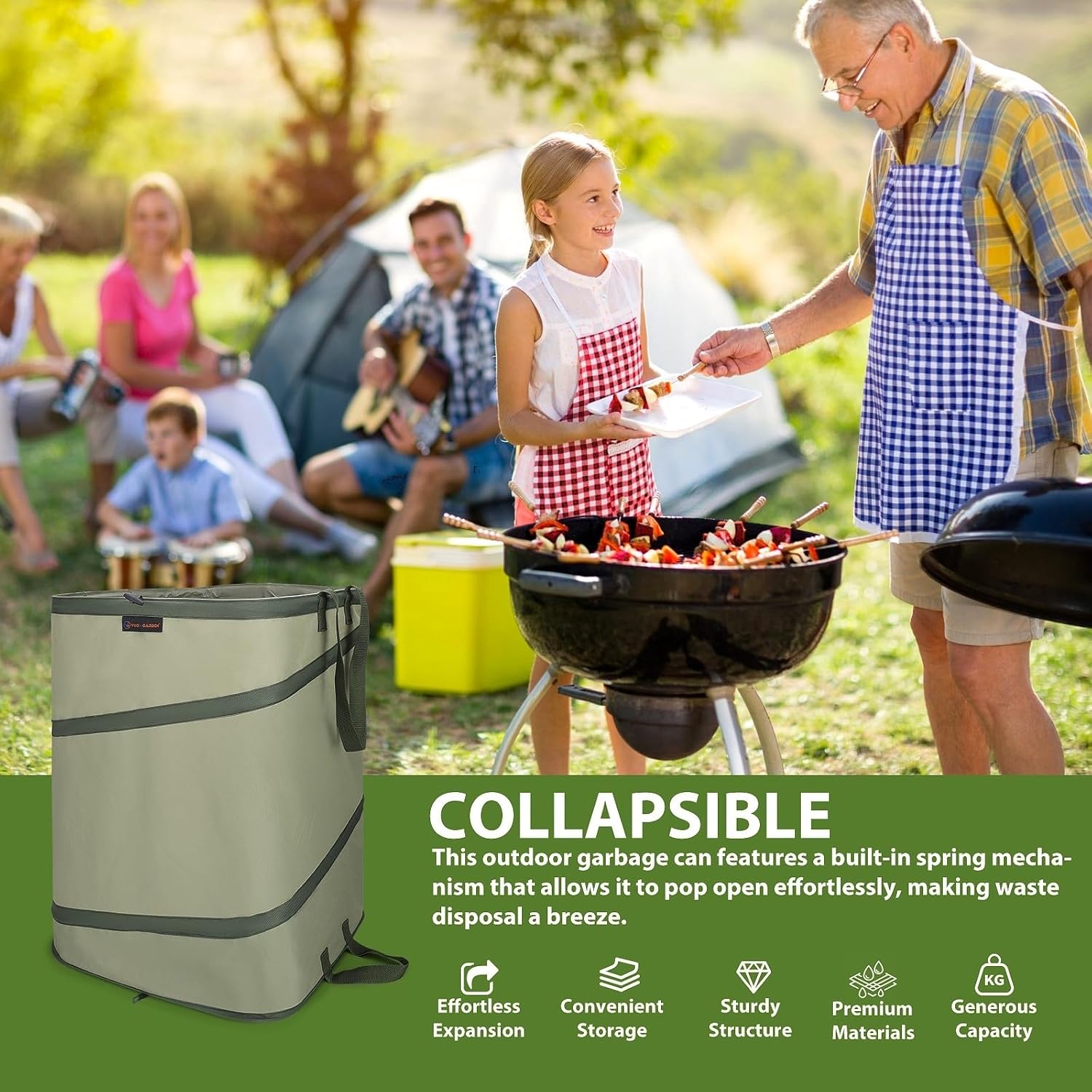 YUDI & GARDEN 46 Gallon Square Collapsible Yard Waste Containers｜Collapsible Trash Can｜Camping