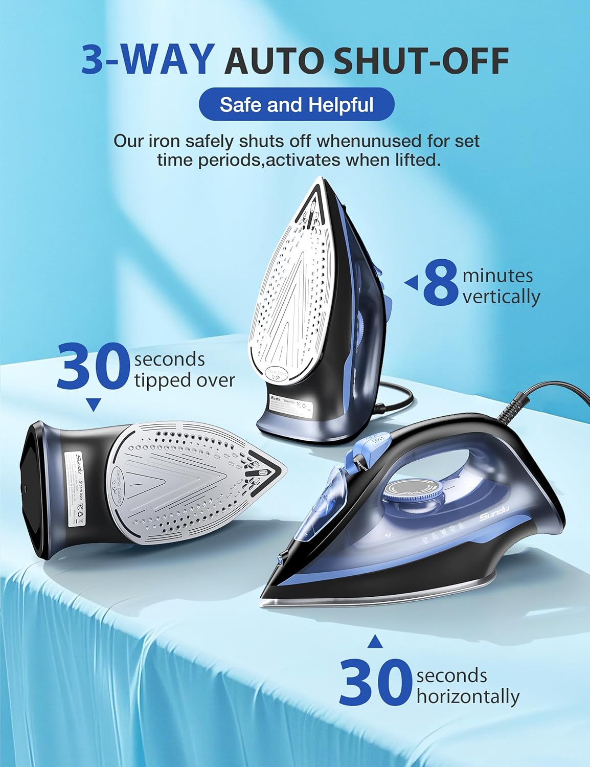 Sundu Steam Iron for Clothes with Rapid Heating Ceramic Coated Soleplate, 1500W with Precise