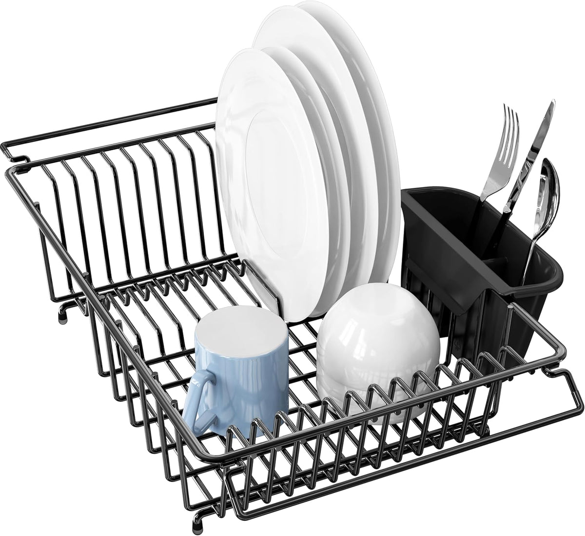 SIMPLE HOUSEWARE Large Over Sink Counter Top Stainless Steel Dish Drainer Drying Rack with Utensil