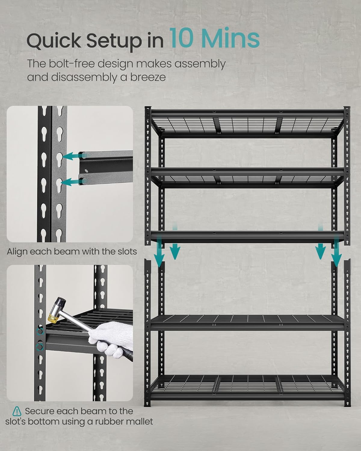 SONGMICS 5-Tier Storage Shelves, Heavy-Duty Garage Shelving, Adjustable Shelving Unit, Steel Shelf