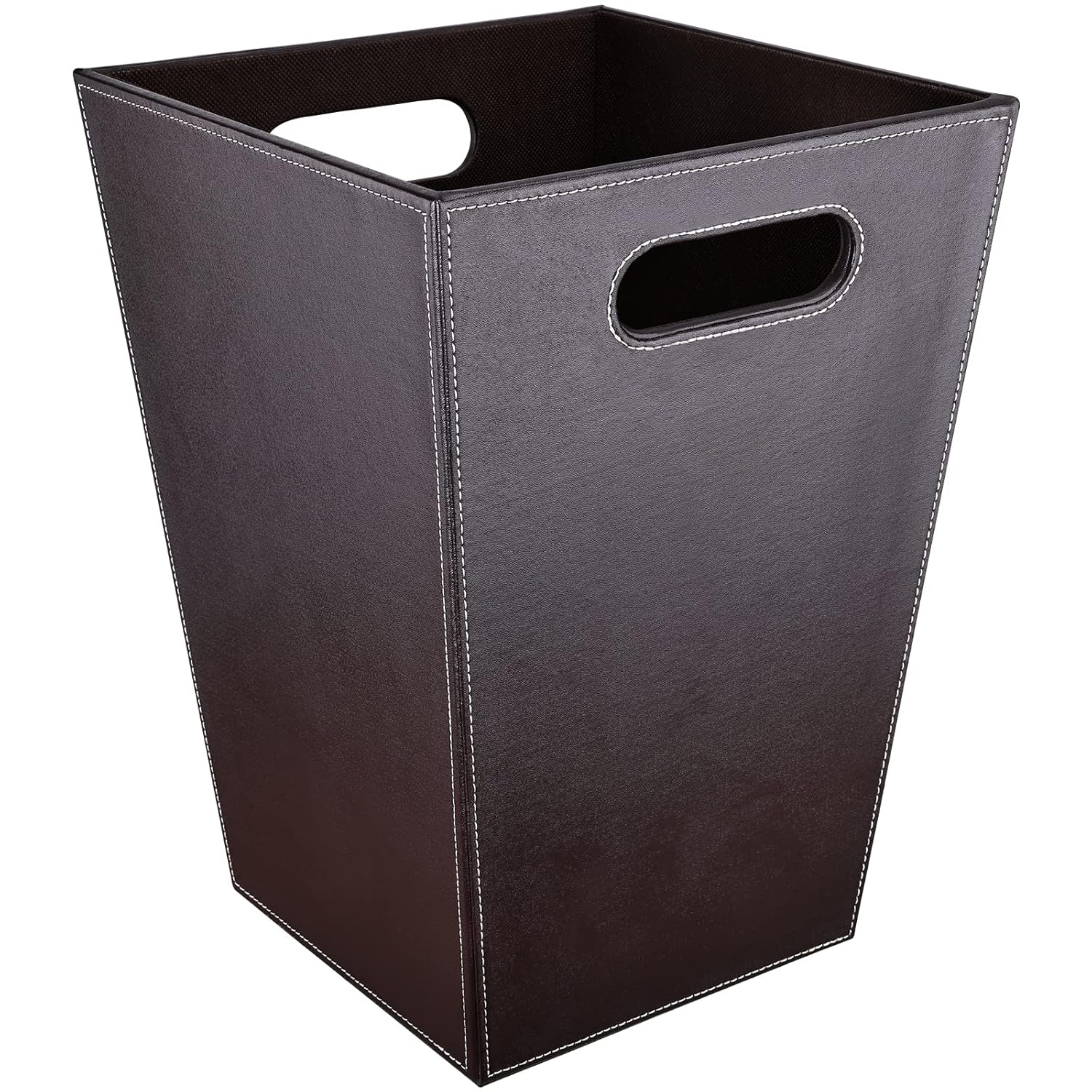 Leather Trash Can Bathroom Wastebasket, 16L/4.2 Gallon Office Garbage Can with Handles for Near
