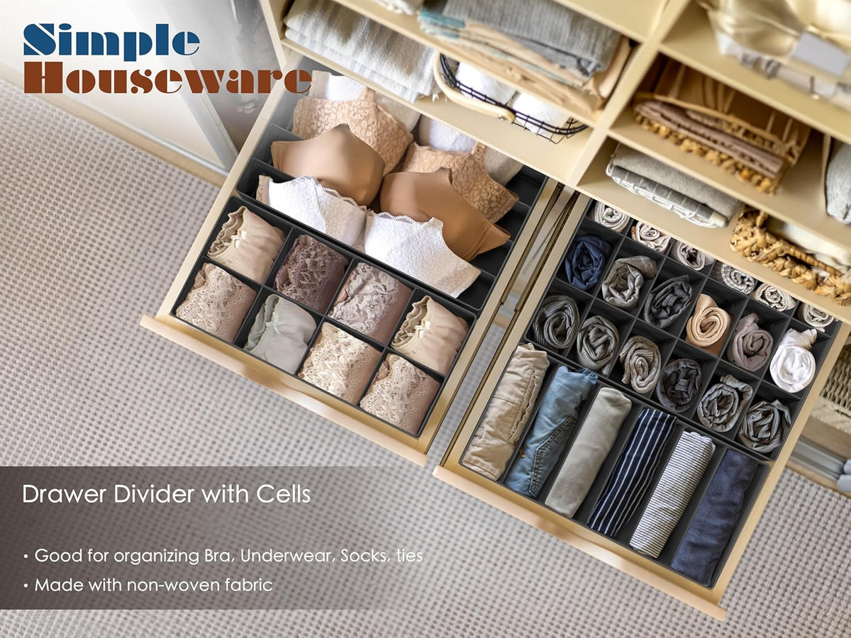 Simple Houseware 4-Pack Drawer Organizer Set - Closet Dividers for Underwear, Socks, Bras, Scarves