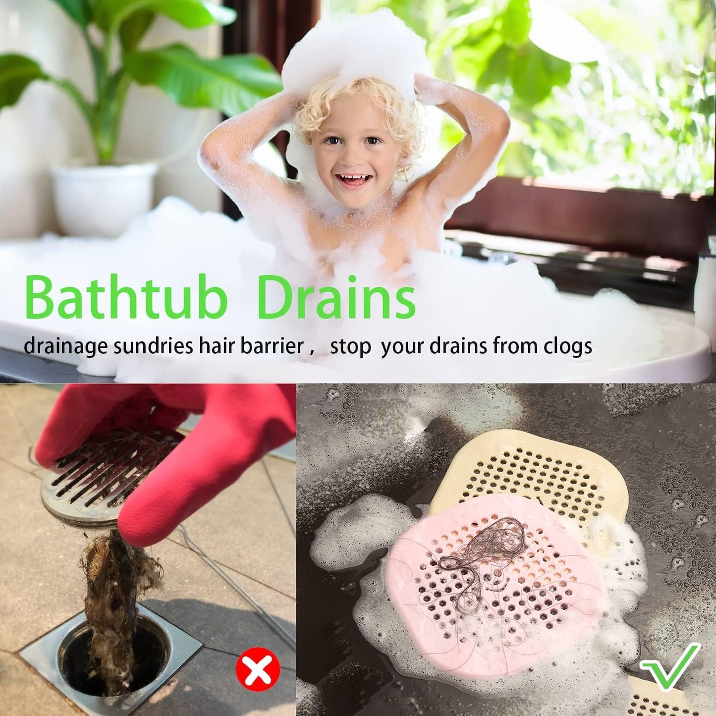 2 Pack Shower Drain Hair Catcher Silicone Drain Protector Hair Stopper with Suction Cup for Shower