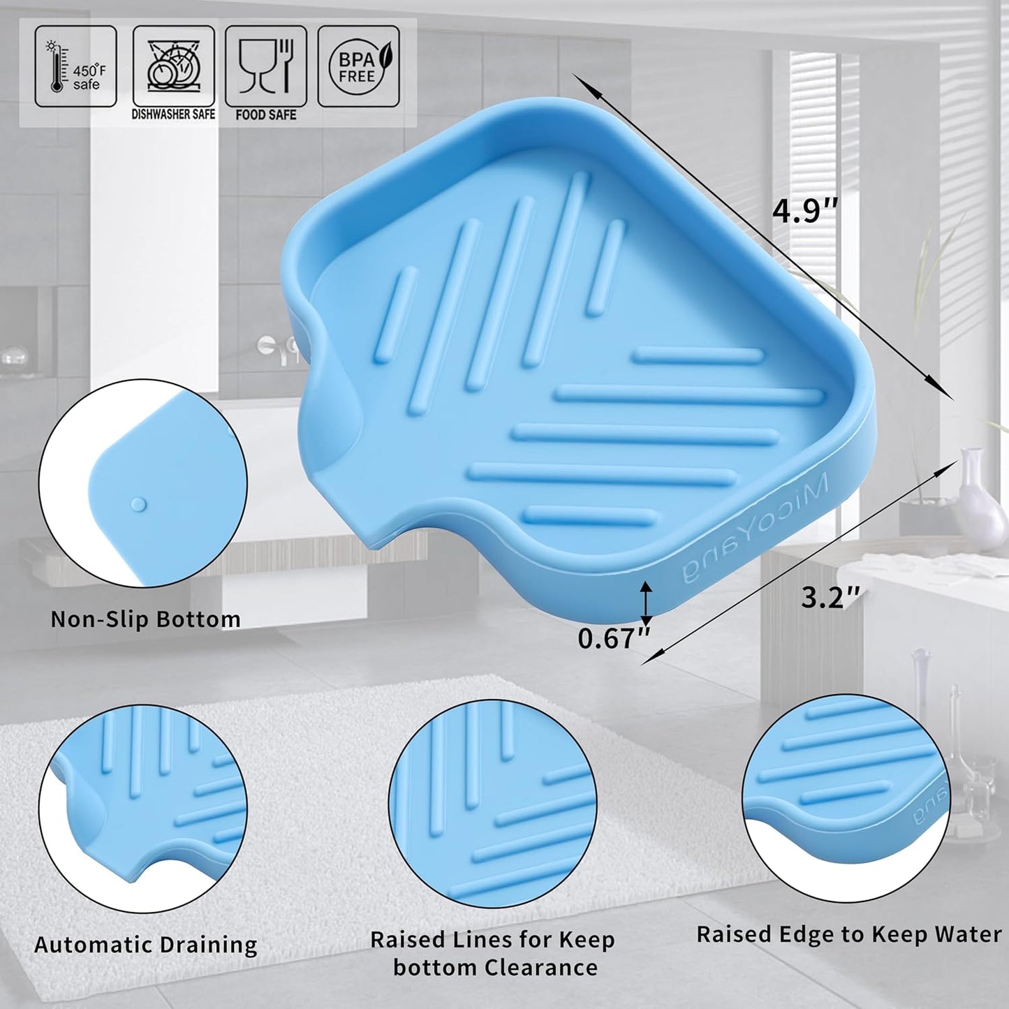 Silicone Bathroom Soap Dishes with Drain Spout-Bathroom and Kitchen Sink Organizer,Sponge