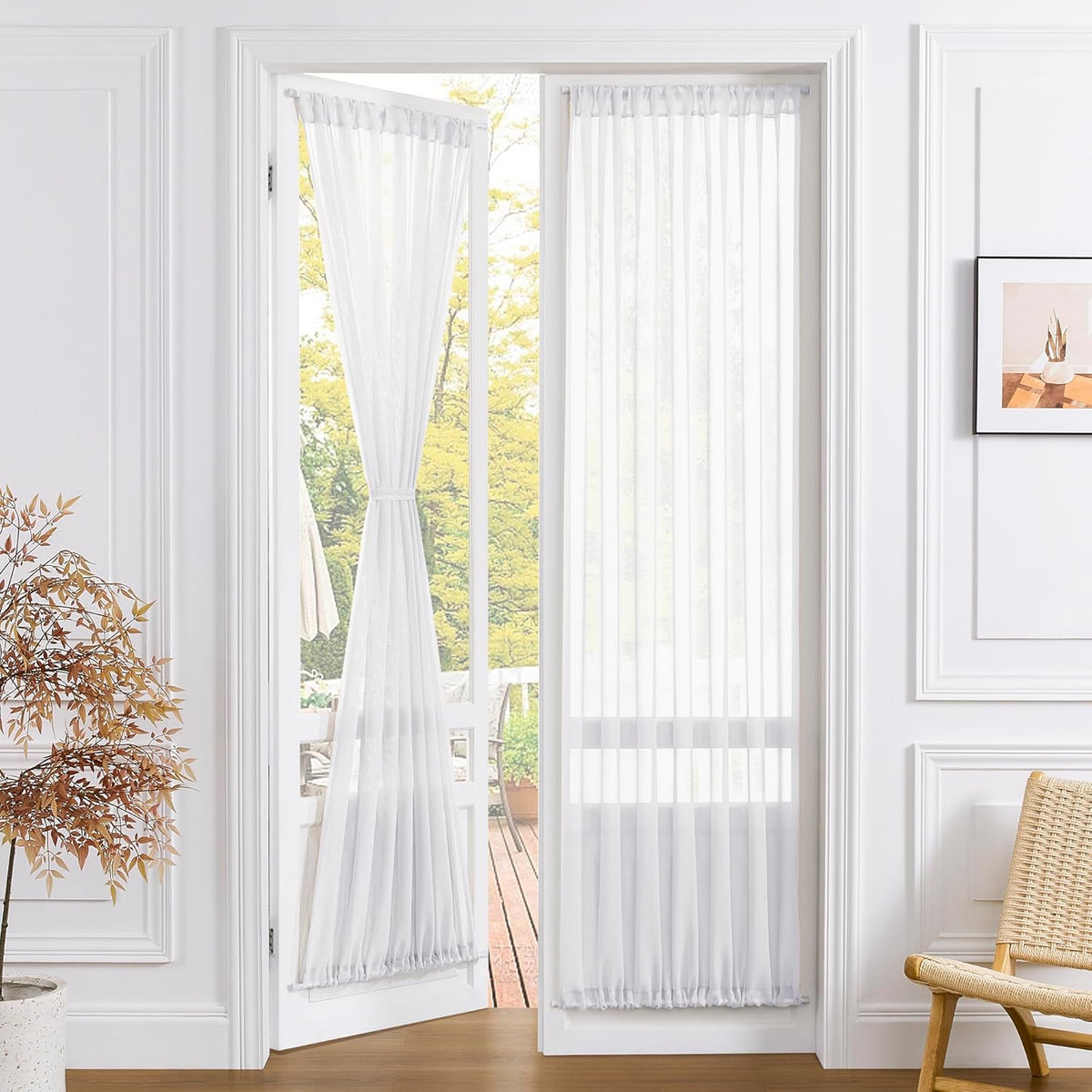 Tollpiz Sheer Door Curtains Closet Linen Textured Curtains Sheer Doorway Light Filtering Voile Rod