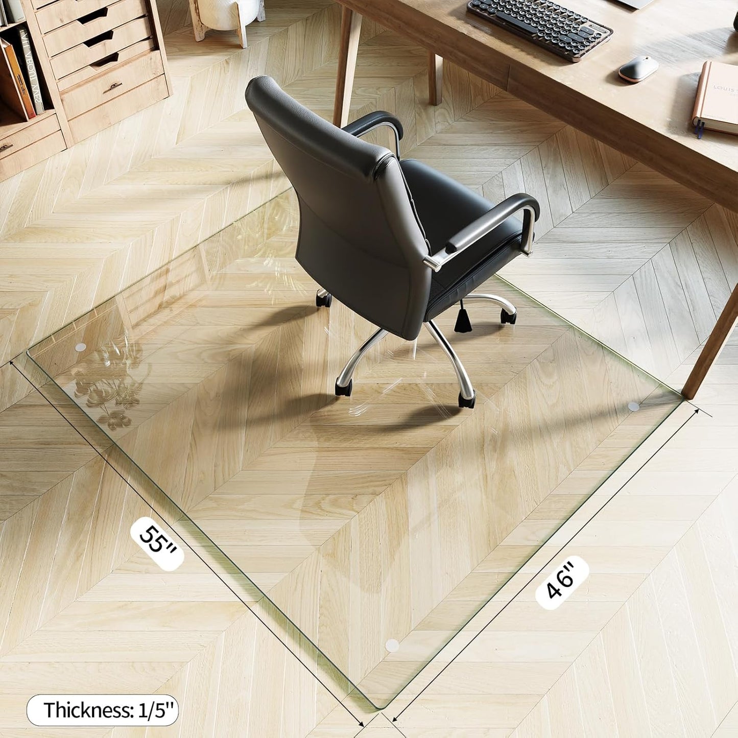Koonmi Tempered Glass Chair Mat for Hardwood Floors & Carpets, 46" x 55“ Transparent Heavy Duty