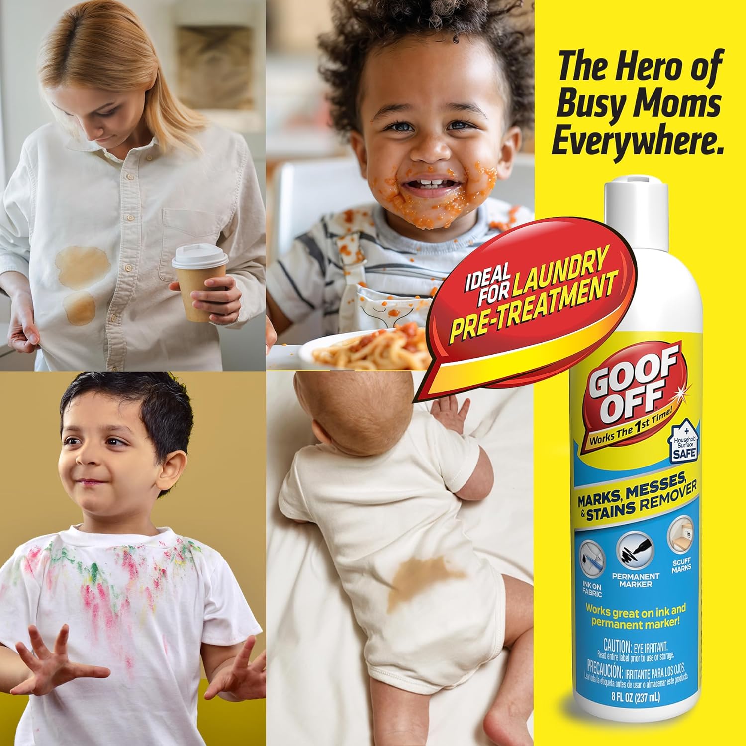 Goof Off Marks, Messes & Stains Remover, 8 fl. oz. Spray, Household Surface Safe, Removes Spots and