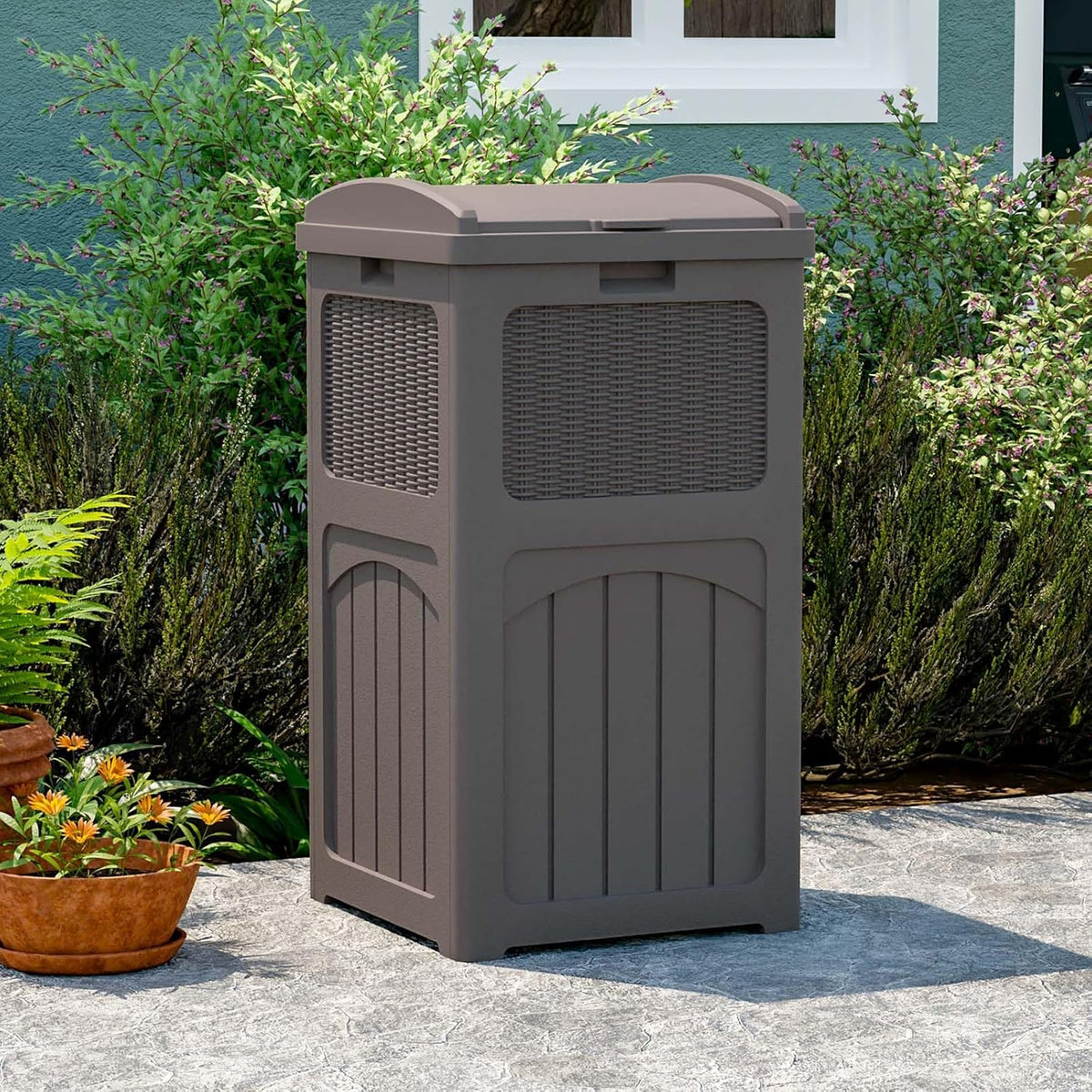 Patiowell 36 Gallon Outdoor Trash Can, Resin Outdoor Garbage Can with Lid for Patio, Backyard