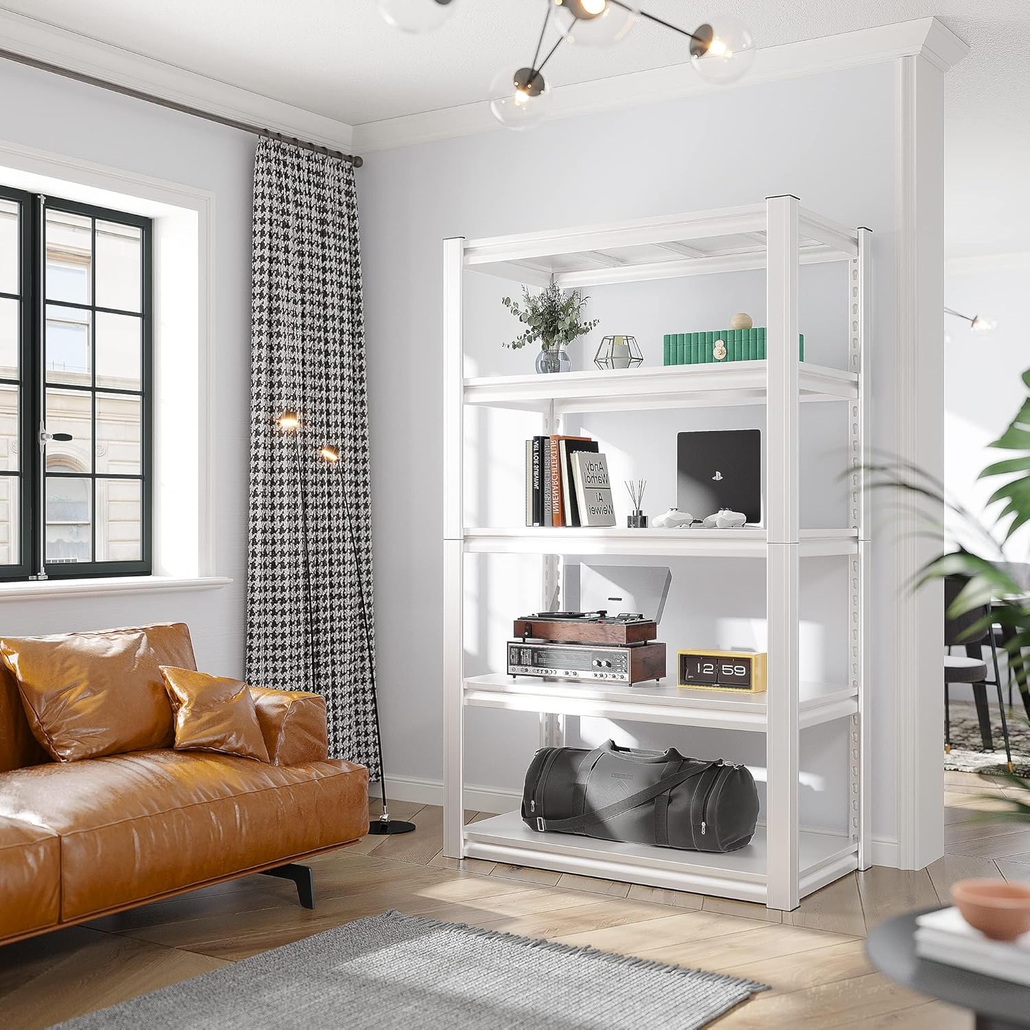 Raybee Garage Shelving Heavy Duty 2000LBS Storage Shelves Heavy Duty Shelving 5 Tier White Metal