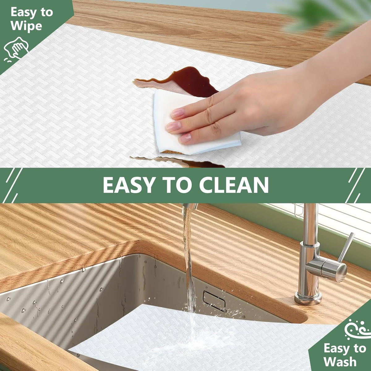Shelf Liners, Non-Adhesive Drawer Liner, Waterproof & Oil-Proof Kitchen Cabinet Cupboard Liner