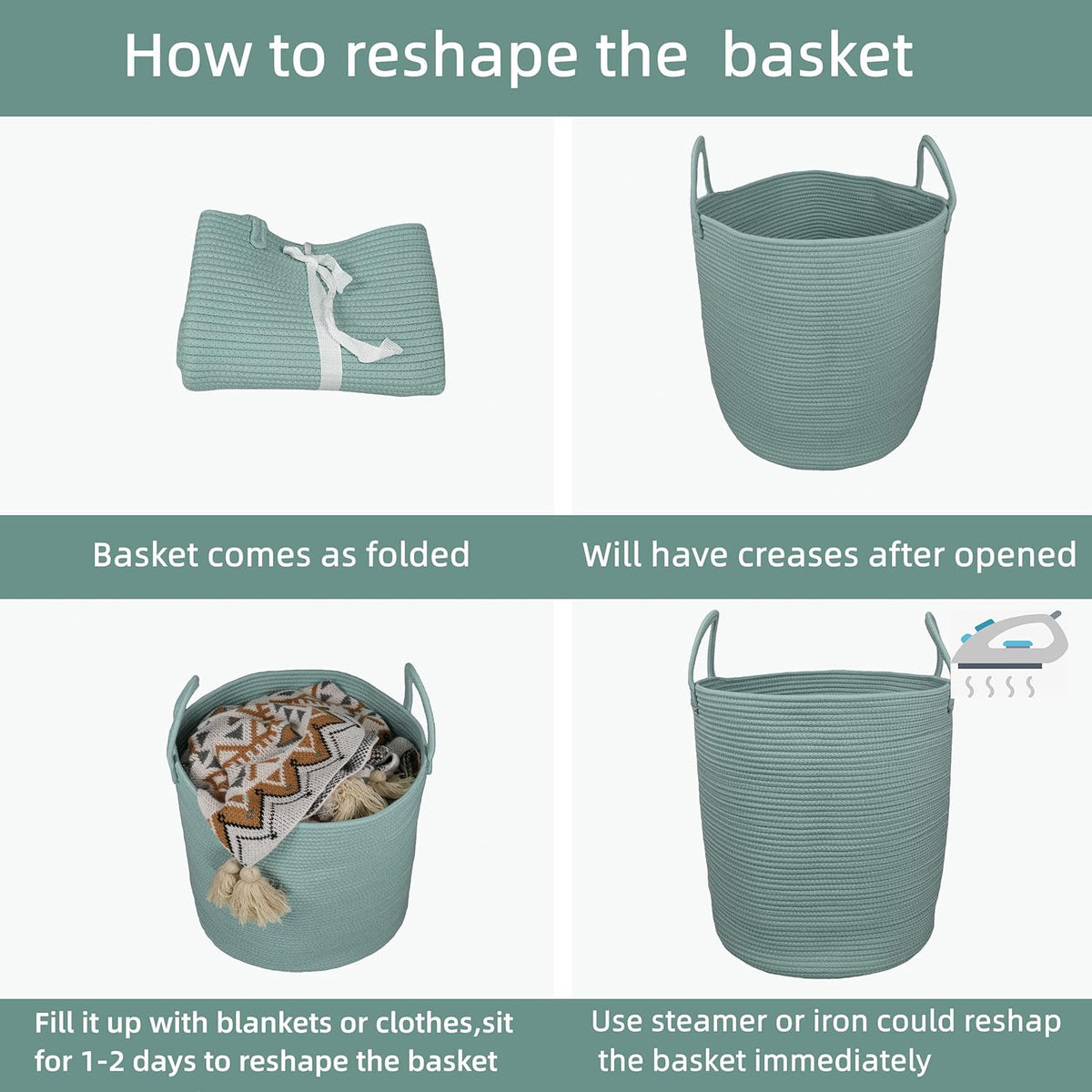 Cotton Rope Laundry Basket Hamper for Clothes Woven Storage Basket for Living Room Bedroom Boho