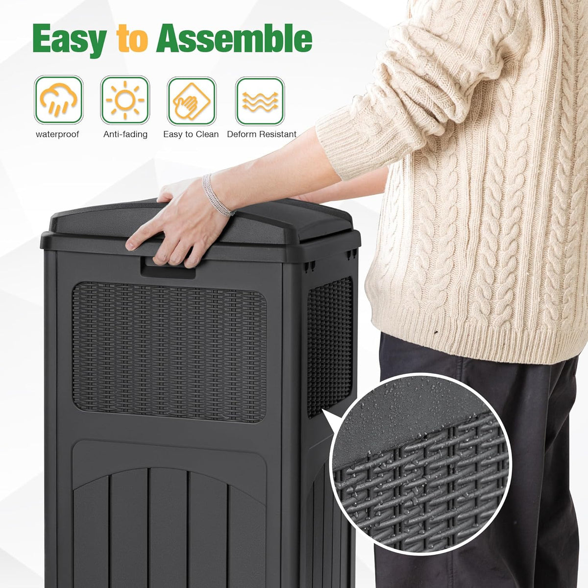 Flamaker 30 Gallon Trash Can, Resin Outdoor Garbage Can with Lid, Waterproof Hideaway Patio Waste