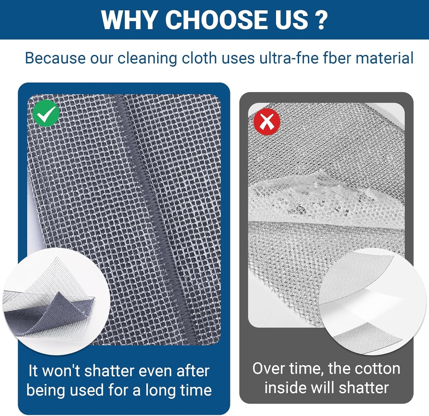 10 Pcs New Upgrade 3-Layer Non Scratch Wire Dishcloth,Wire Dishwashing Rag, Non-Scratch Wire