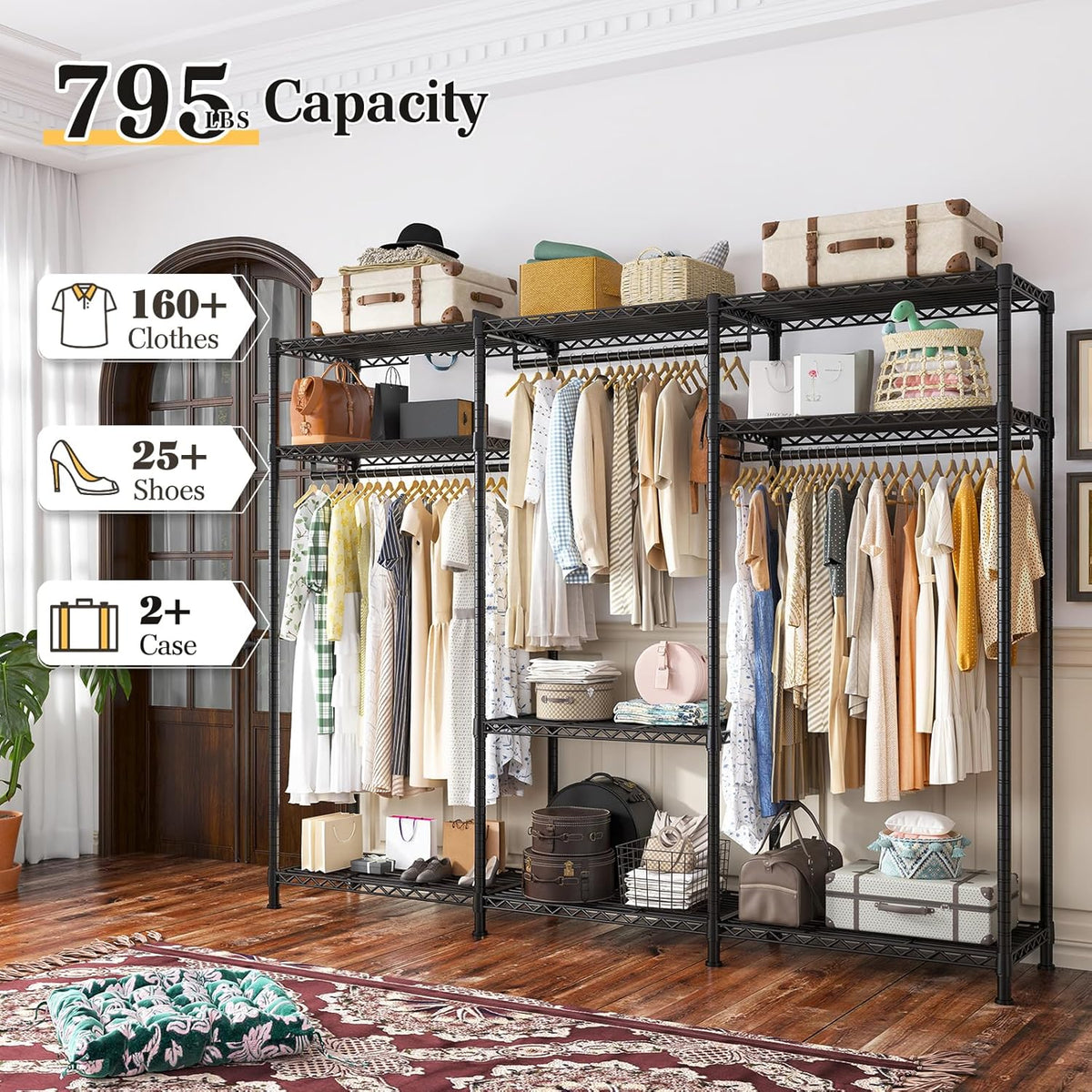 Raybee Clothes Rack Heavy Duty Load 795LBS Portable Clothing Racks for Hanging Clothes Adjustable