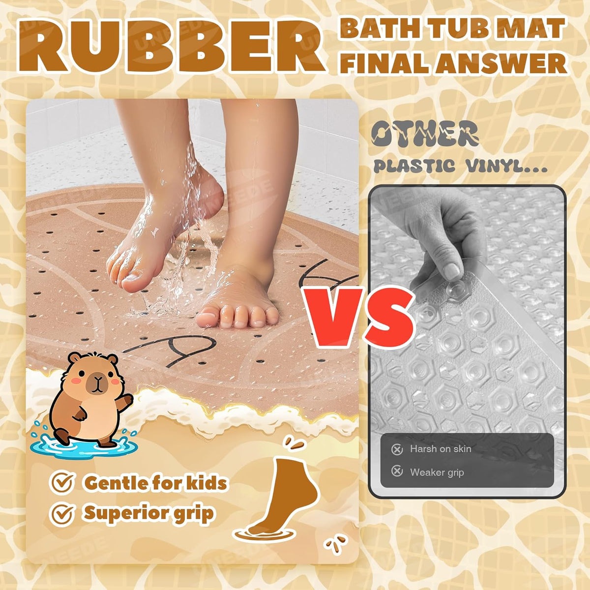 UNEEDE Kids Bathtub Mat Non Slip Shower Mat for Toddlers, Washable Anti Slip Tub Surface, Soft