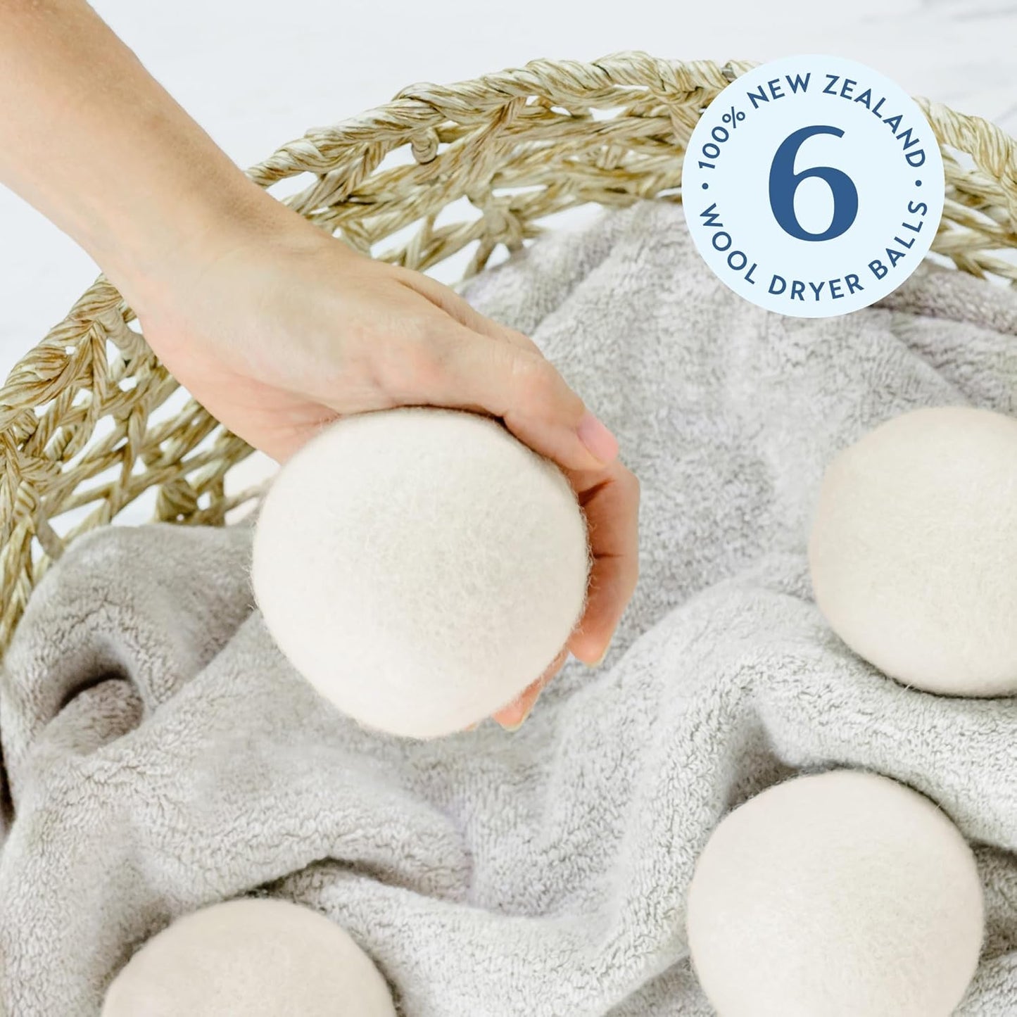 ELYN Wool Dryer Balls 6-Pack - XL, 100% New Zealand Wool, Reusable and Handmade. Fragrance-Free