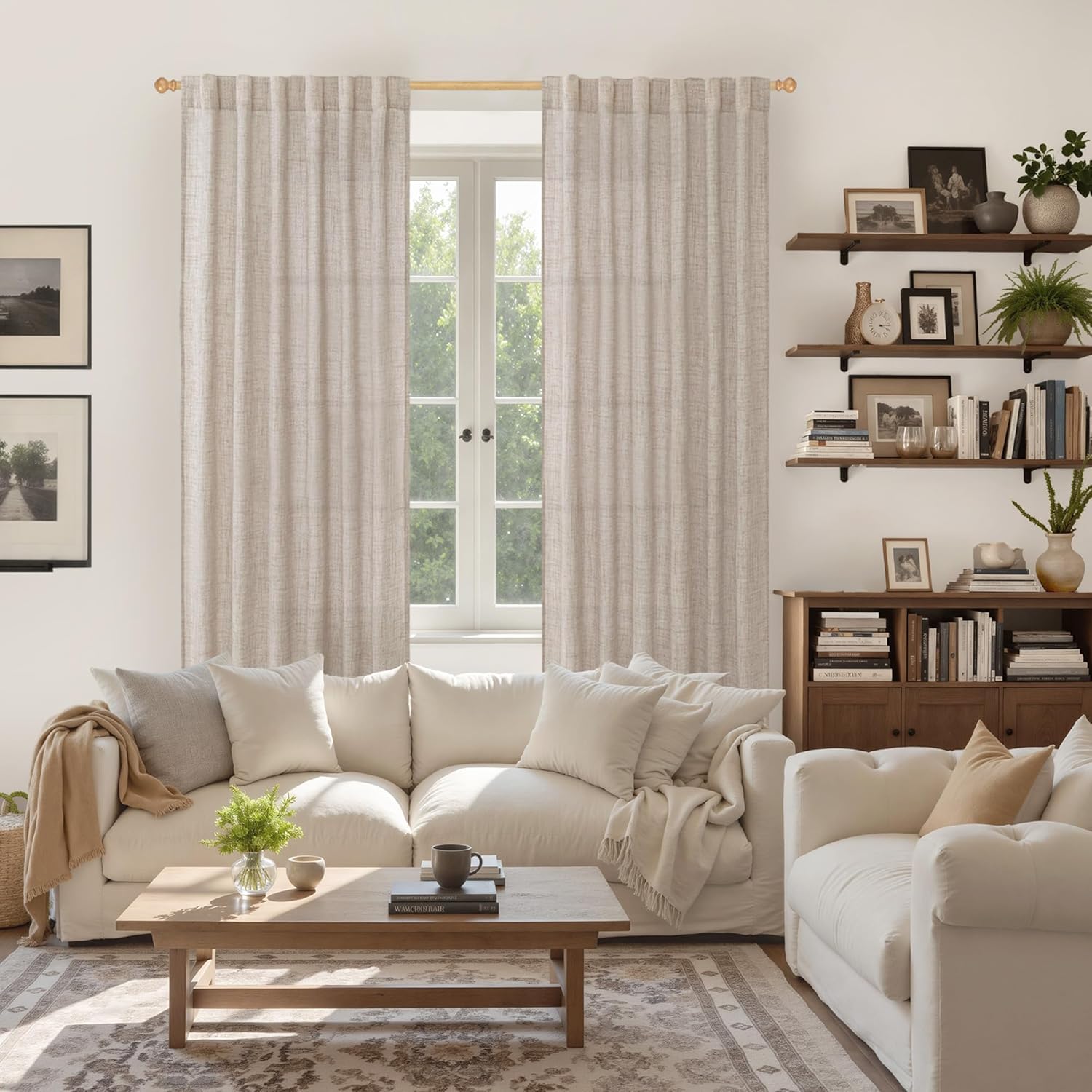 YoungsTex Linen Curtains Floor Length 102 Inch Long for Living Room Back Tab and Rod Pocket Light