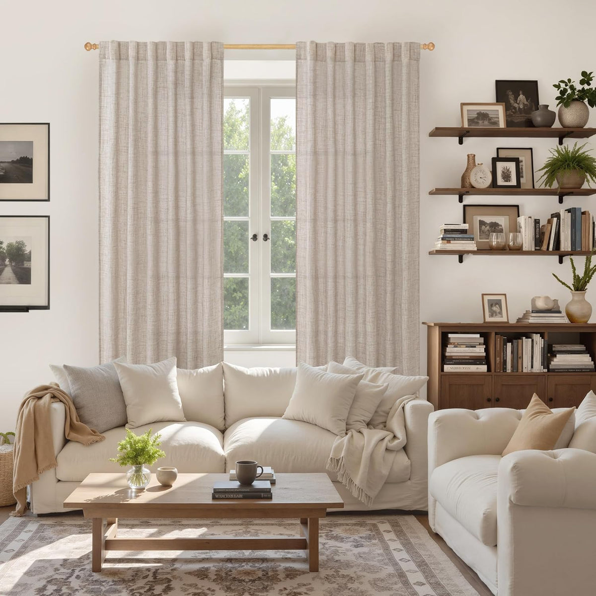 YoungsTex Linen Semi Sheer Curtains 72 Inch Length 2 Panels for Living Room - Light Filtering