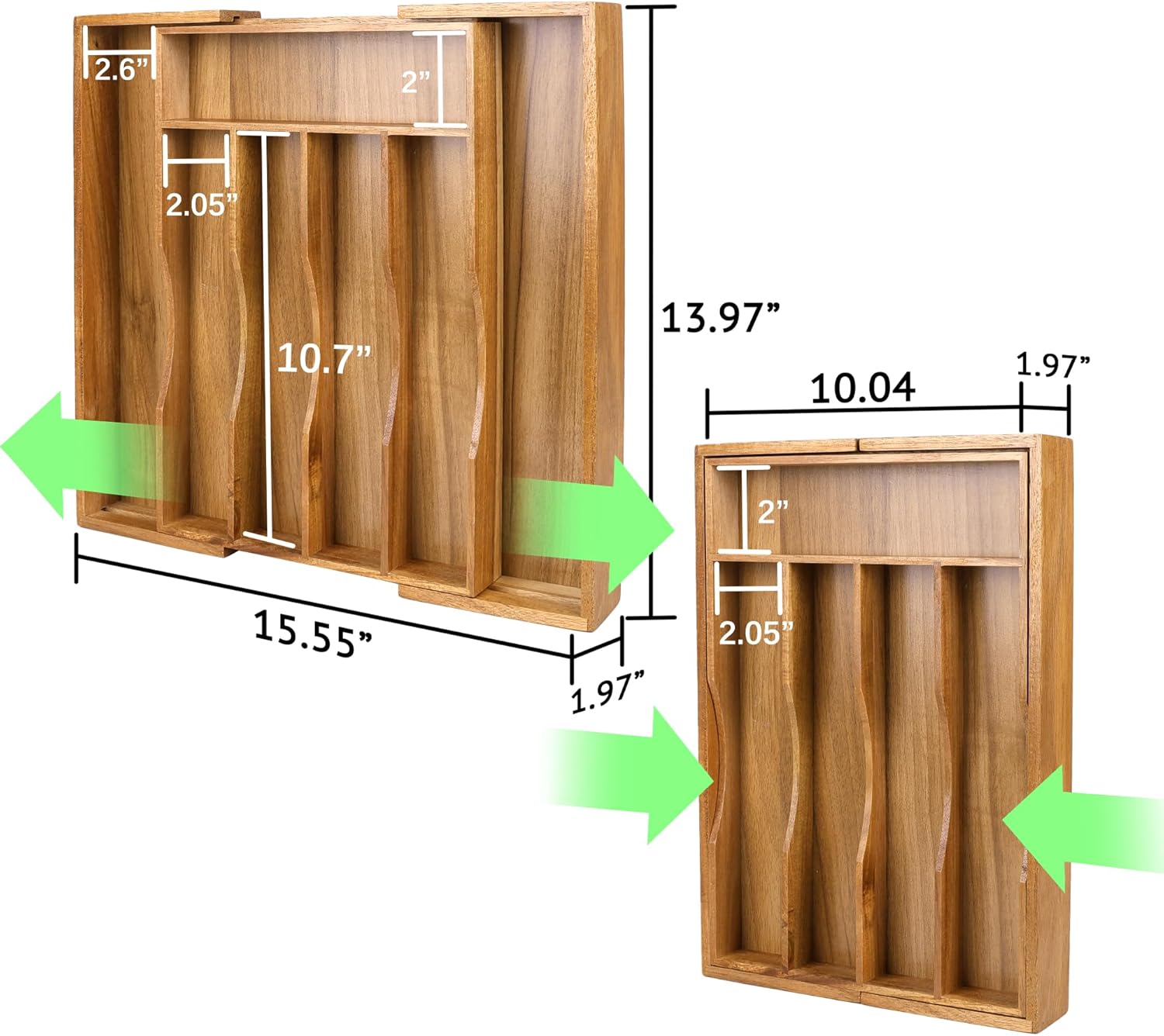 Expandable Acacia Kitchen Drawer Organizer for Cutlery and Utensils, Adjustable Acacia Wood Cutlery