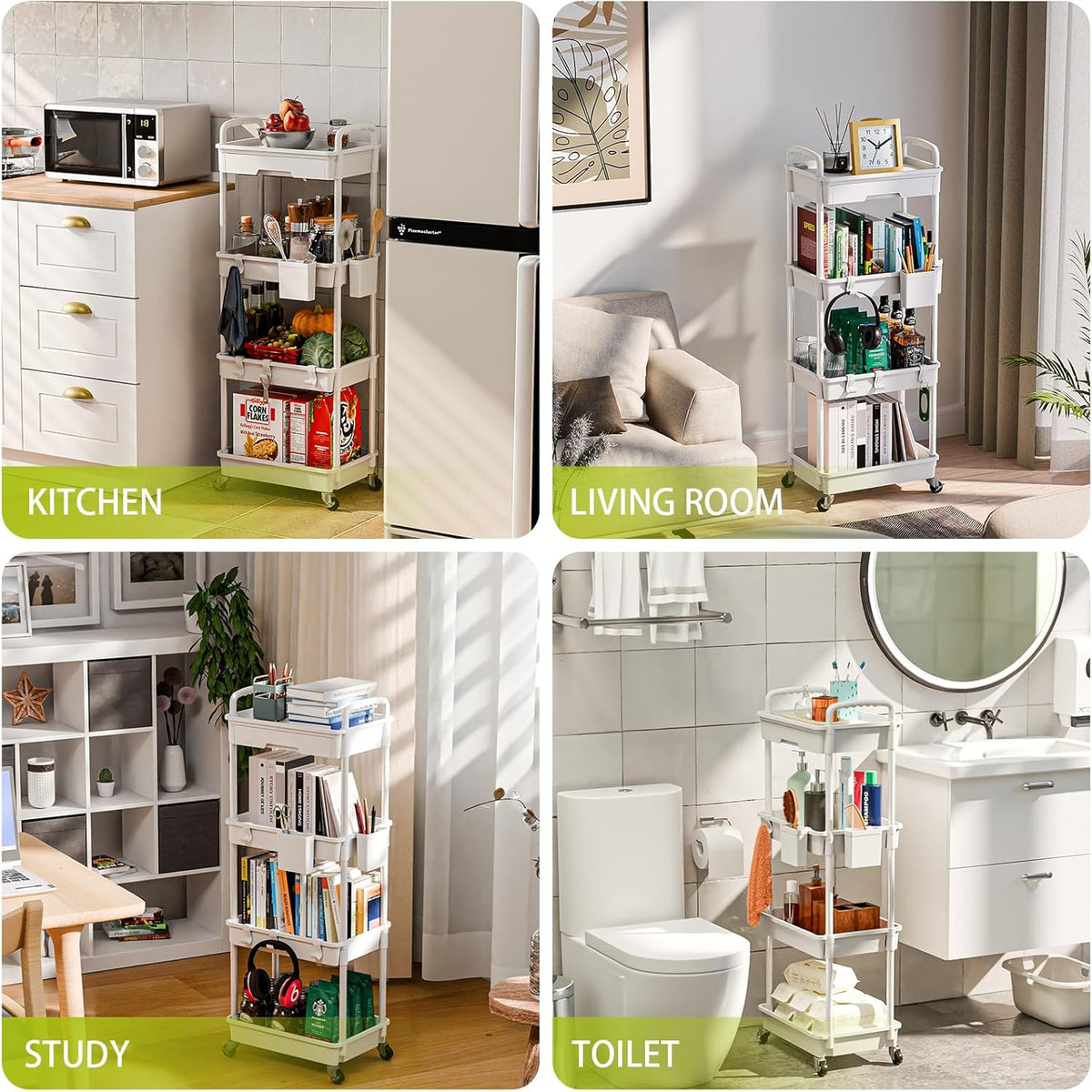 4 Tier Rolling Cart Organizer,Art Craft Diaper Bedside Snack Laundry Room Bathroom Organizer Narrow