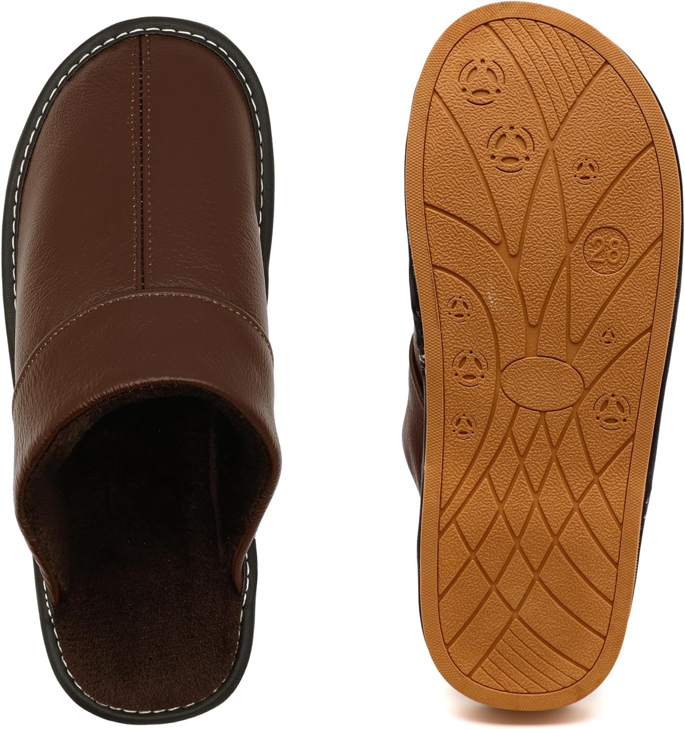 Slippers for Women Men, Genuine Leather Slippers Indoor Outdoor, Fuzzy Bedroom House Shoes for