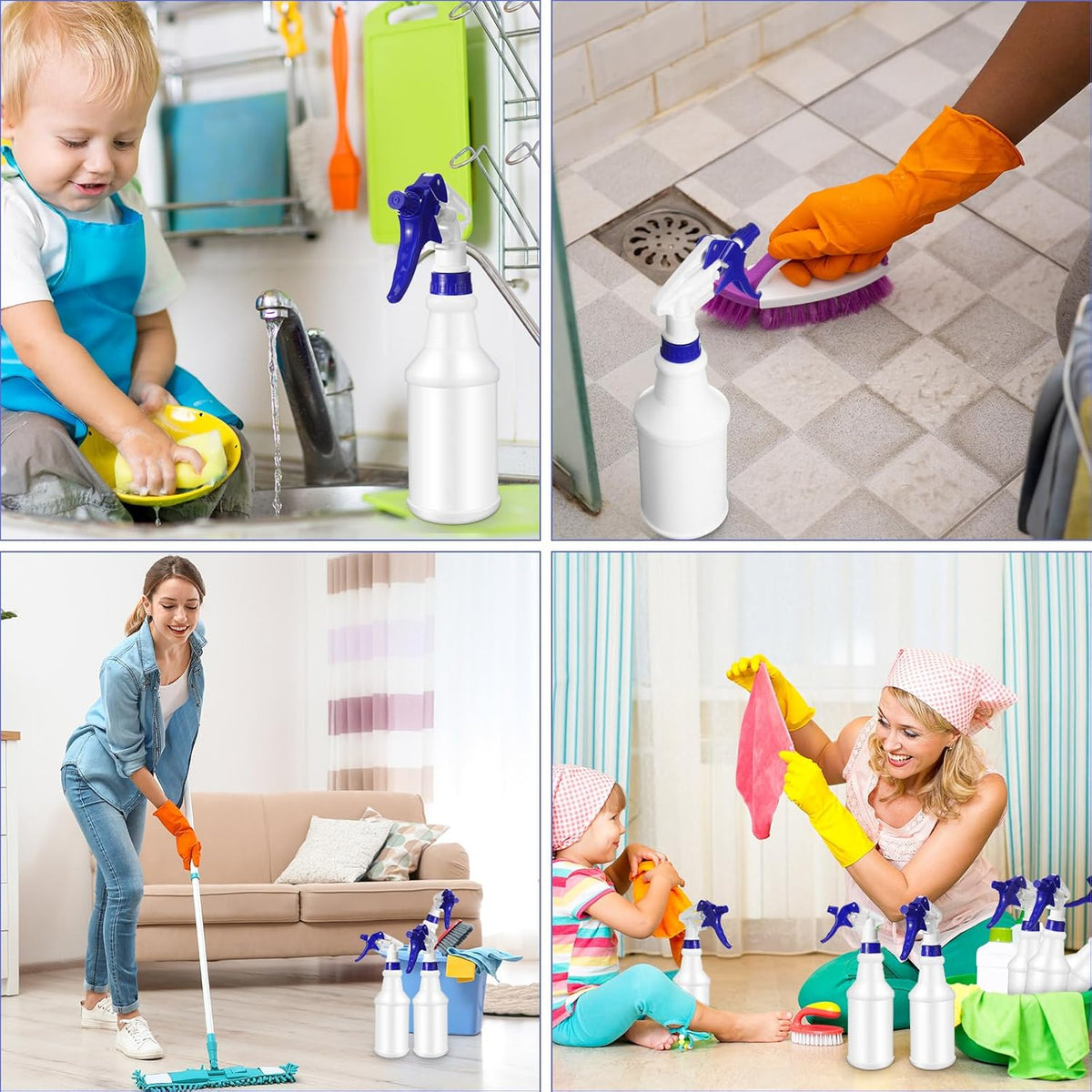 Eccliy 12 Pcs 16 Oz Plastic Spray Bottle, Adjustable Empty Reusable Sprayer for Cleaning, Planting
