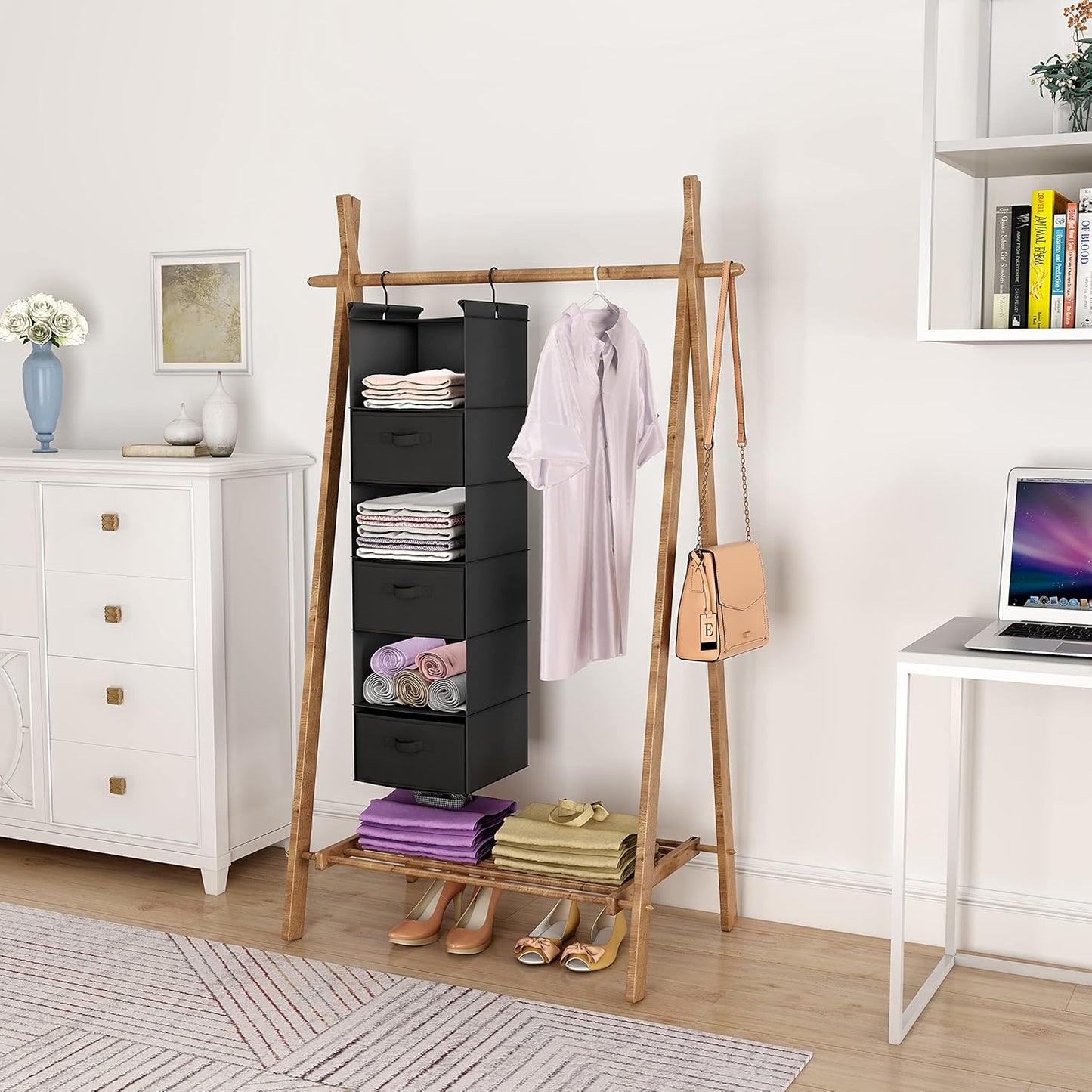 MAX Houser 6 Tier Shelf Hanging Closet Organizer, Closet Hanging Shelf with 2 Sturdy Hooks for